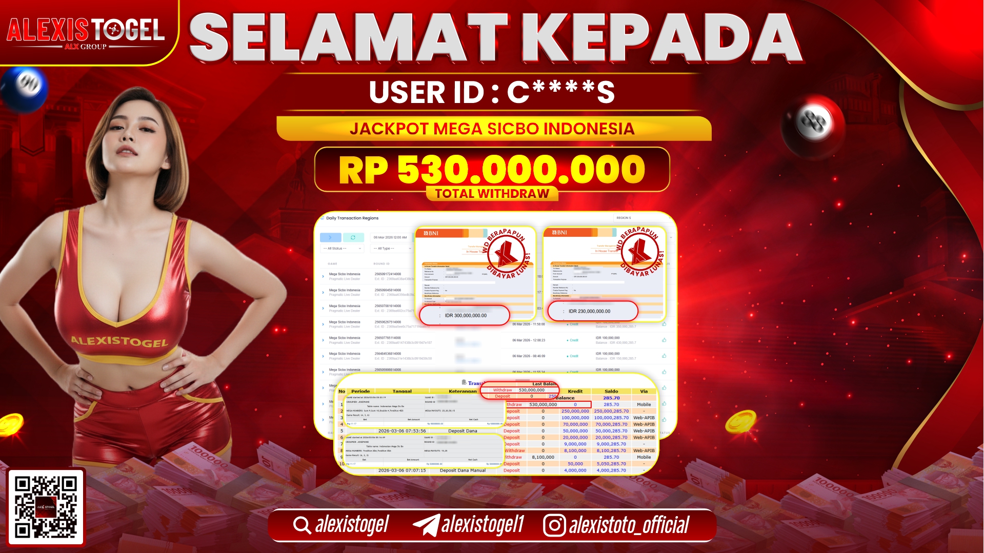 ALEXISTOGEL di PPLD MEGA SICBO INDONESIA RP.530.000.000,- LUNAS 