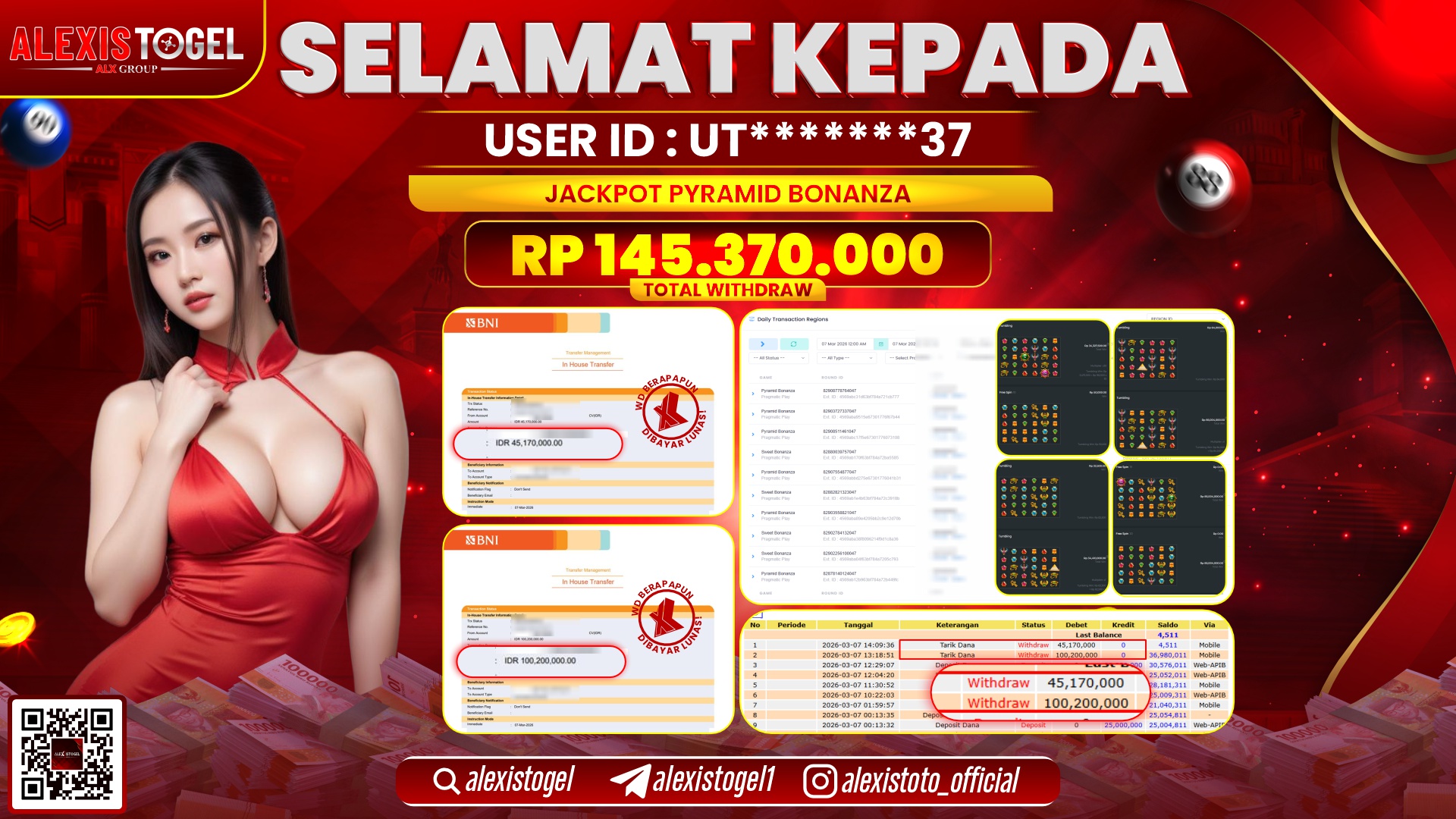 ALEXISTOGEL di SLOT PYRAMID BONANZA RP.145.370.000,- LUNAS 