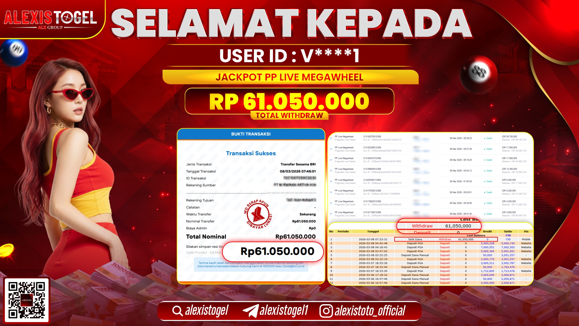 ALEXISTOGEL di PP LIVE MEGAWHEEL RP.61.050.000,- LUNAS 