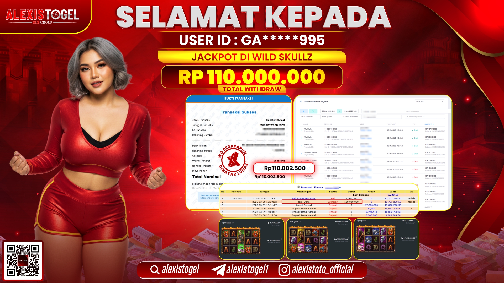 ALEXISTOGEL di SLOT WILD SKULLZ RP.110.000.000,- LUNAS 