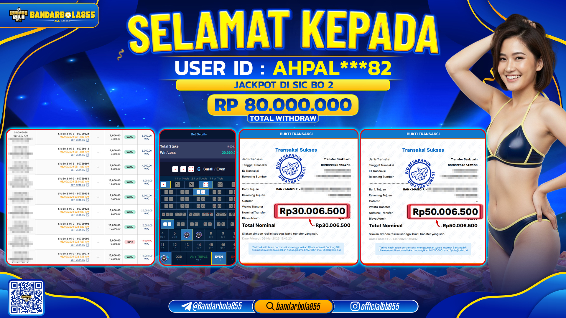 🎖 JACKPOT BANDARBOLA855 di SIC BO 2 Rp80.000.000 🎖