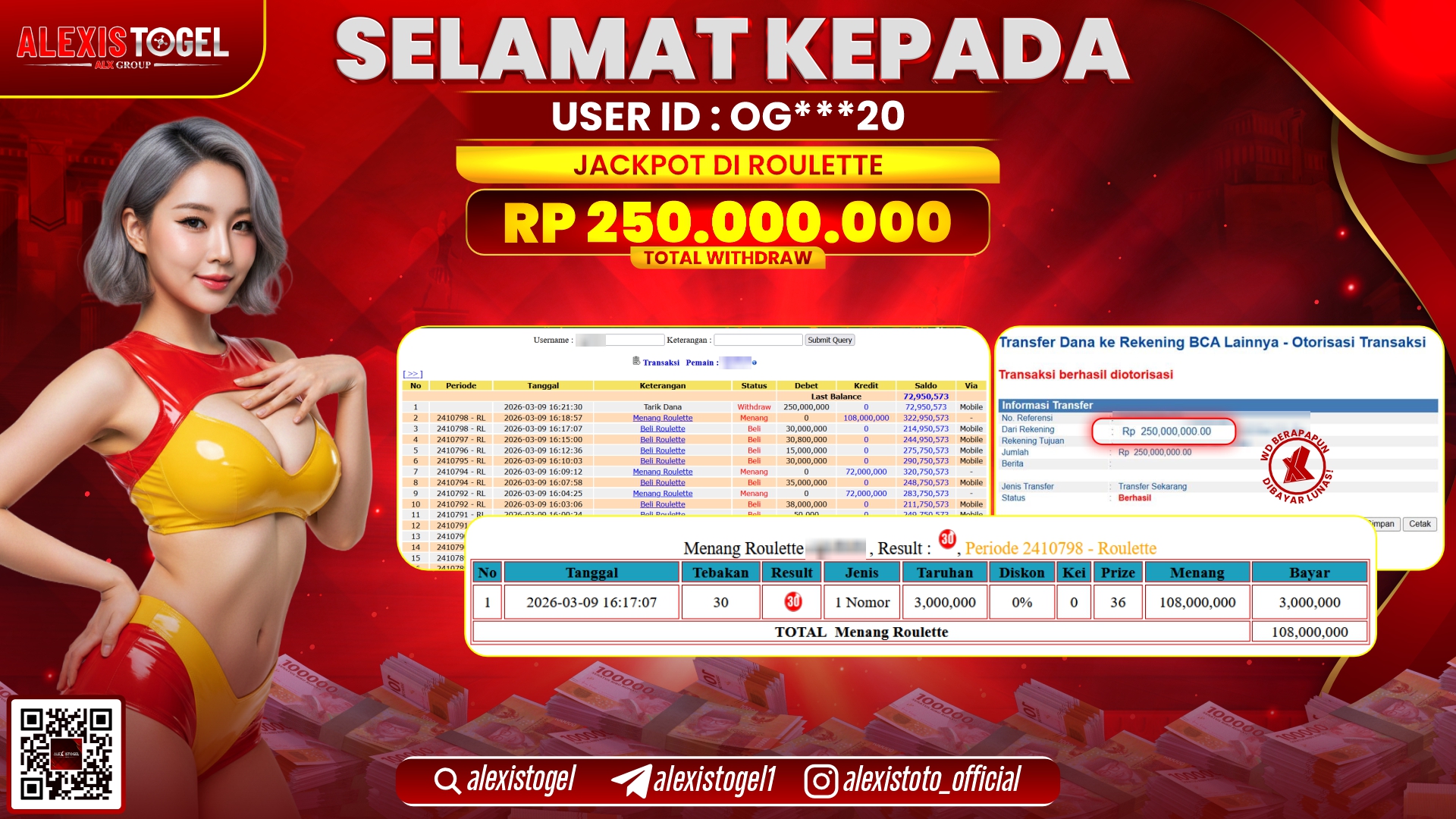 ALEXISTOGEL di CASINO ROULETTE RP.250.000.000,- LUNAS 