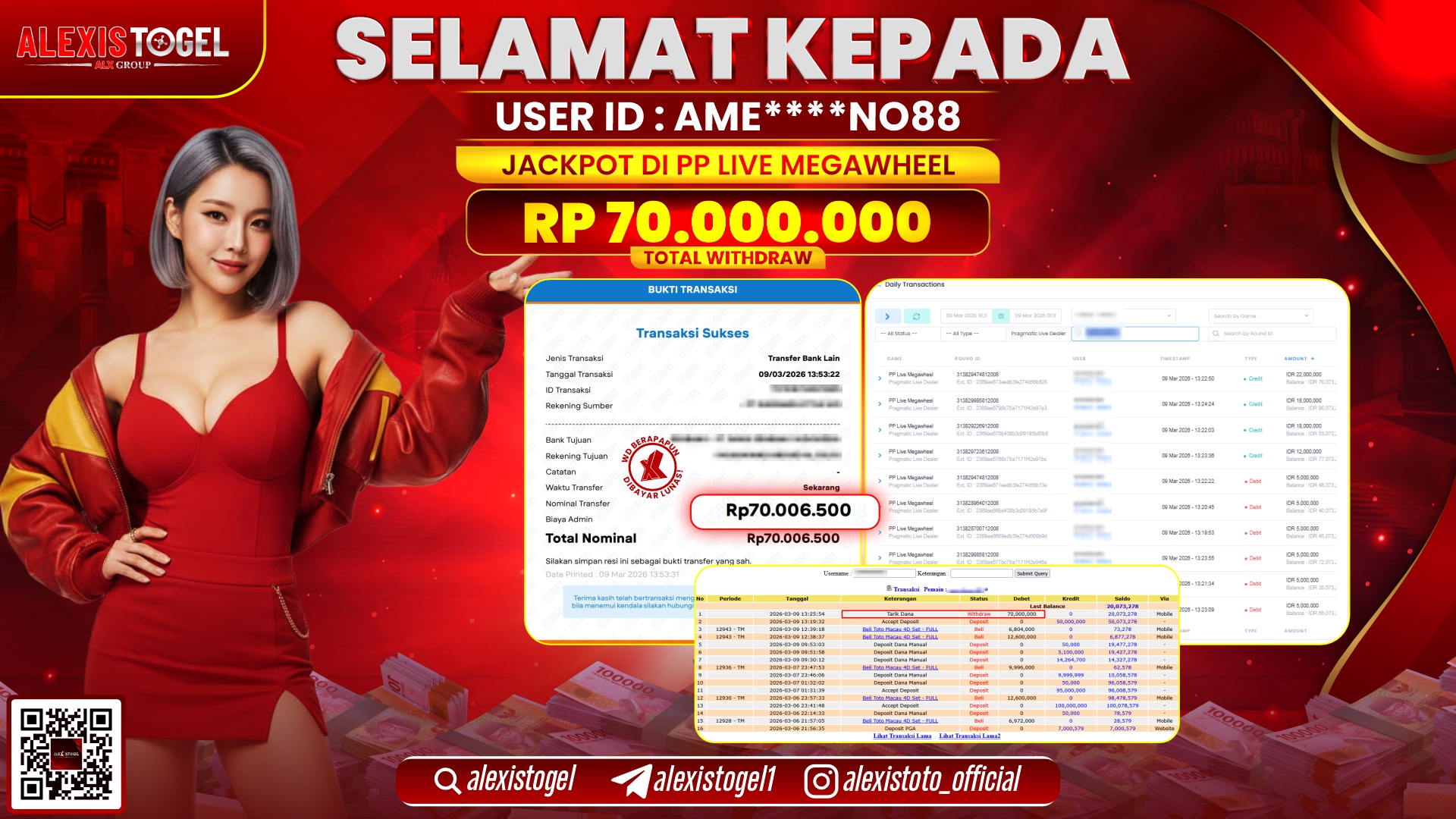 ALEXISTOGEL di PP LIVE MEGAWHEEL RP.70.000.000,- LUNAS 