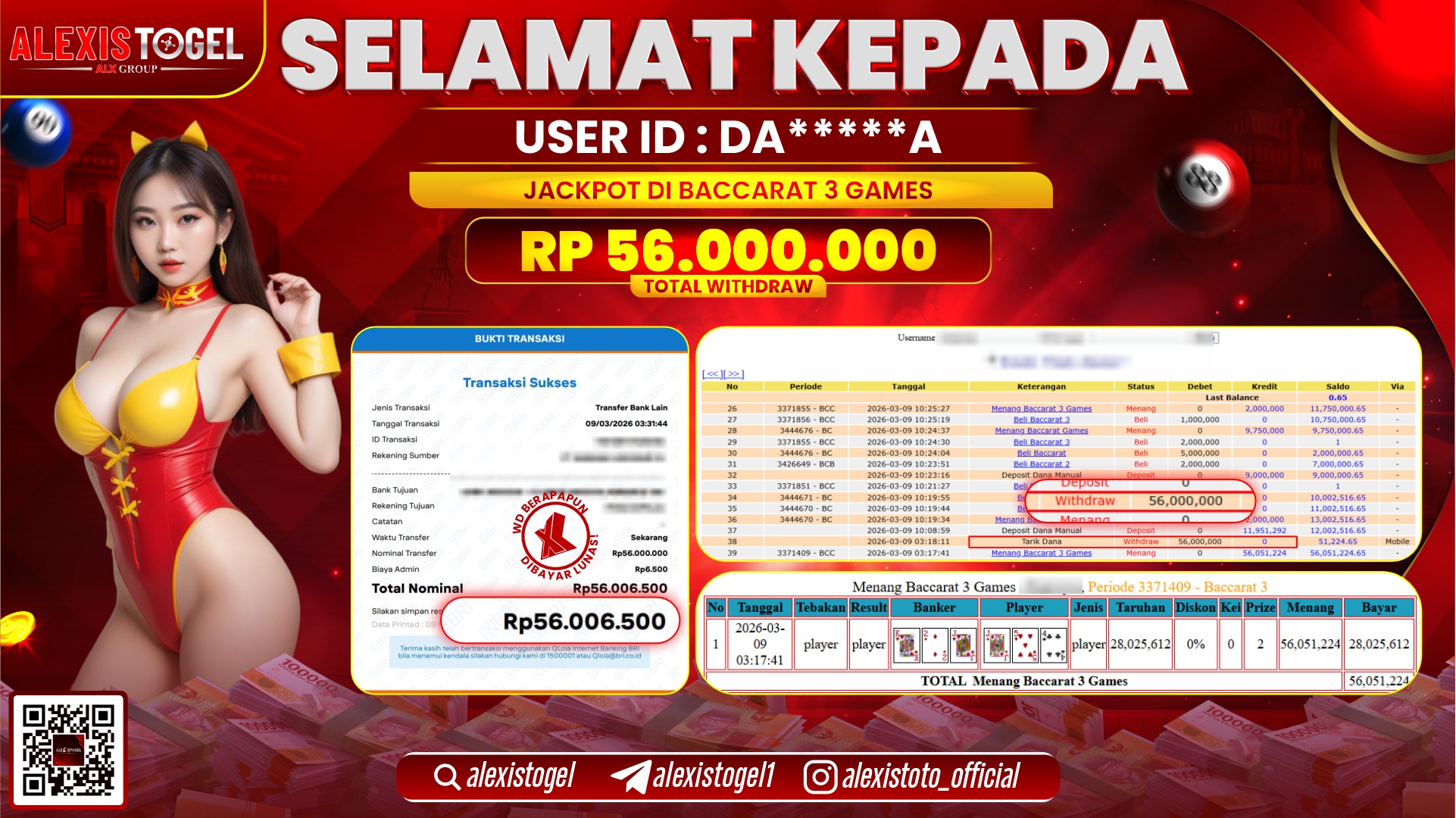 ALEXISTOGEL di CASINO ROULETTE 3 GAMES RP.56.000.000,- LUNAS 