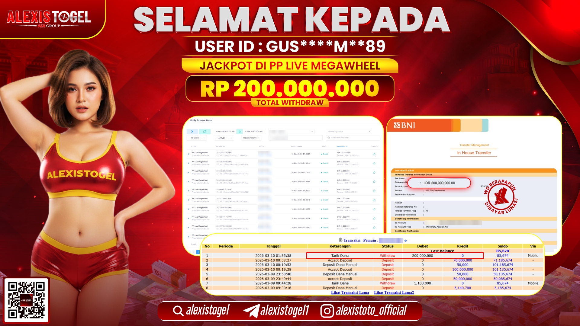 ALEXISTOGEL di PP LIVE MEGAWHEEL RP.200.000.000,- LUNAS 