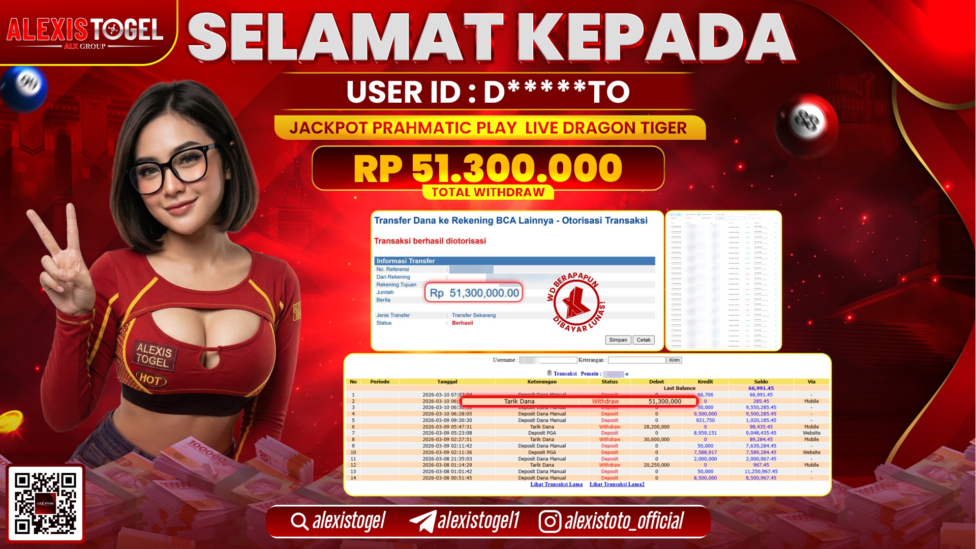 ALEXISTOGEL di PP LIVE DRAGON TIGER RP.51.300.000,- LUNAS 