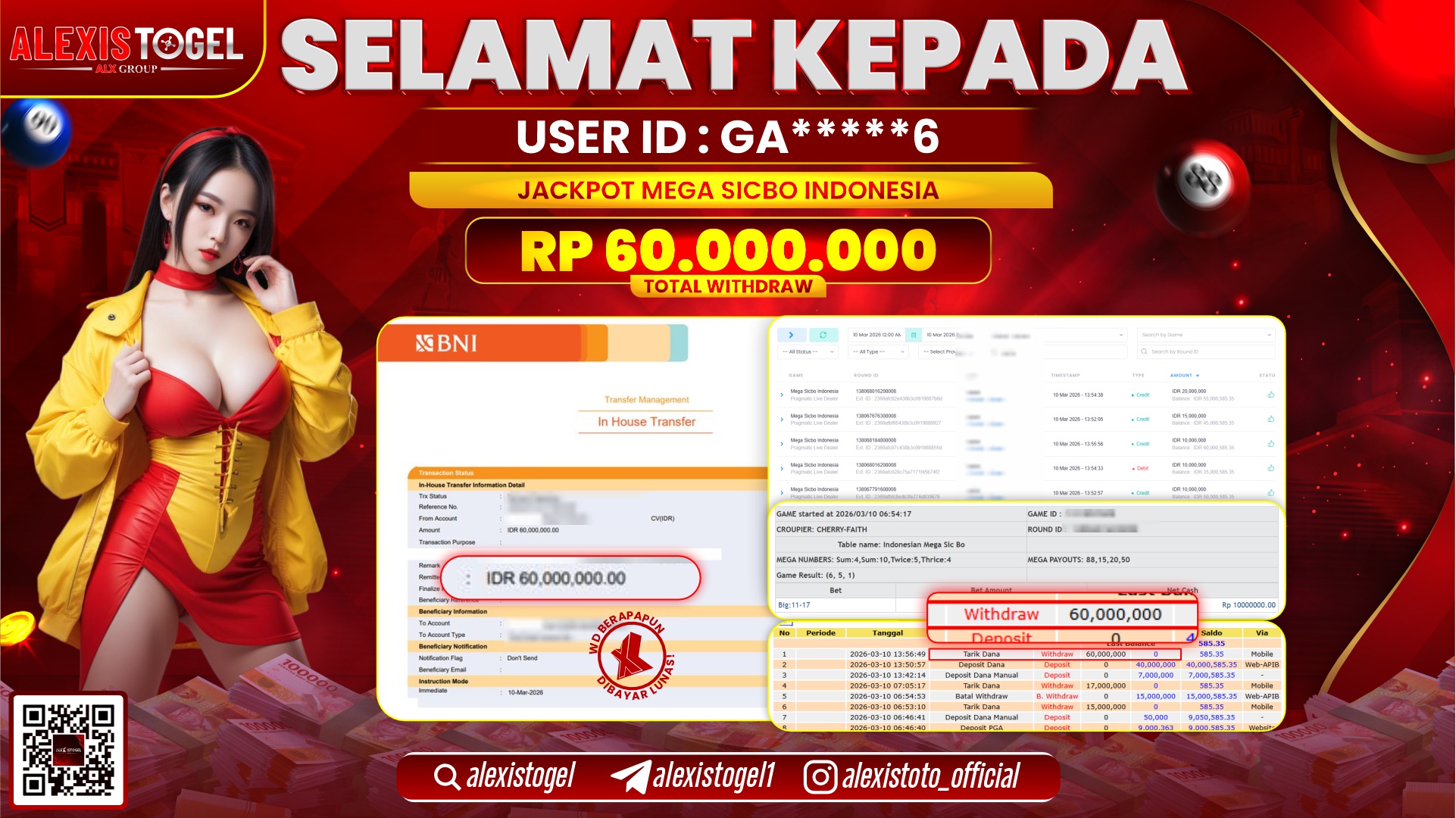 ALEXISTOGEL di PPLD MEGA SICBO INDONESIA RP.60.000.000,- LUNAS 