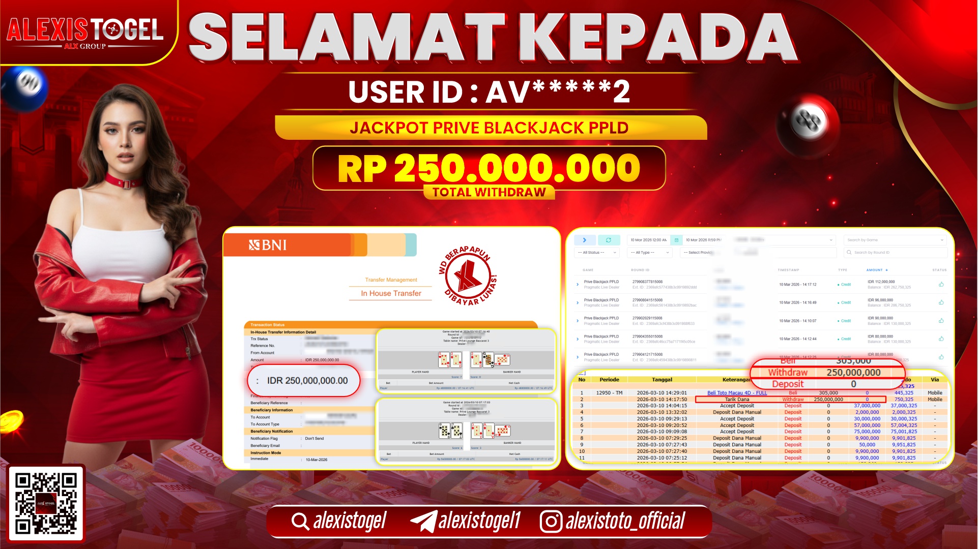 ALEXISTOGEL di PRIVE BLACKJACK PPLD RP.250.000.000,- LUNAS 