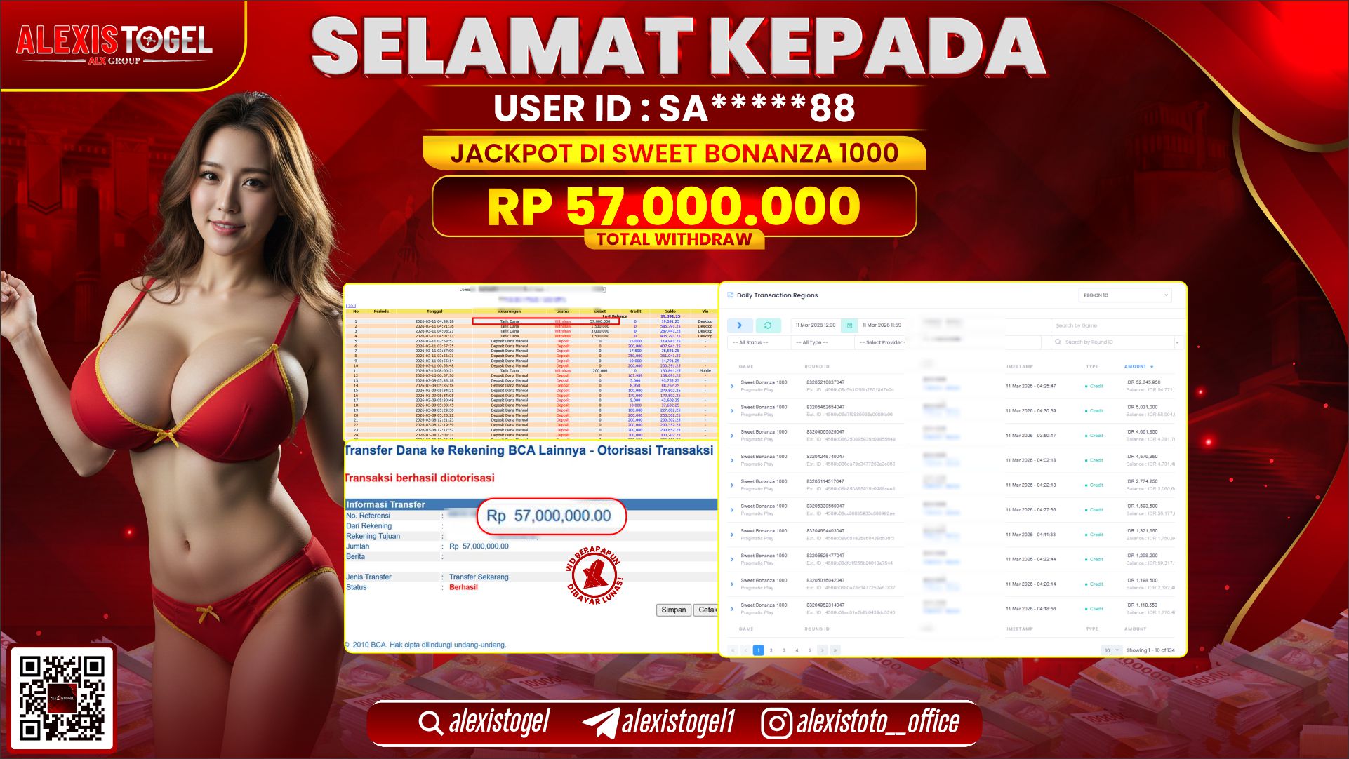 ALEXISTOGEL di SLOT SWEET BONANZA 1000 RP.57.000.000,- LUNAS 