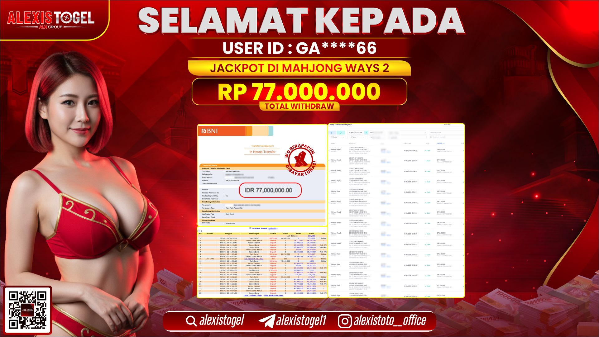 ALEXISTOGEL di SLOT MAHJONG WAYS 2 RP.77.000.000,- LUNAS 