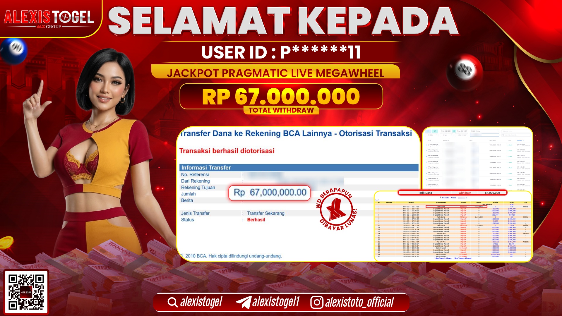 ALEXISTOGEL di PP LIVE MEGAWHEEL RP.67.000.000,- LUNAS  