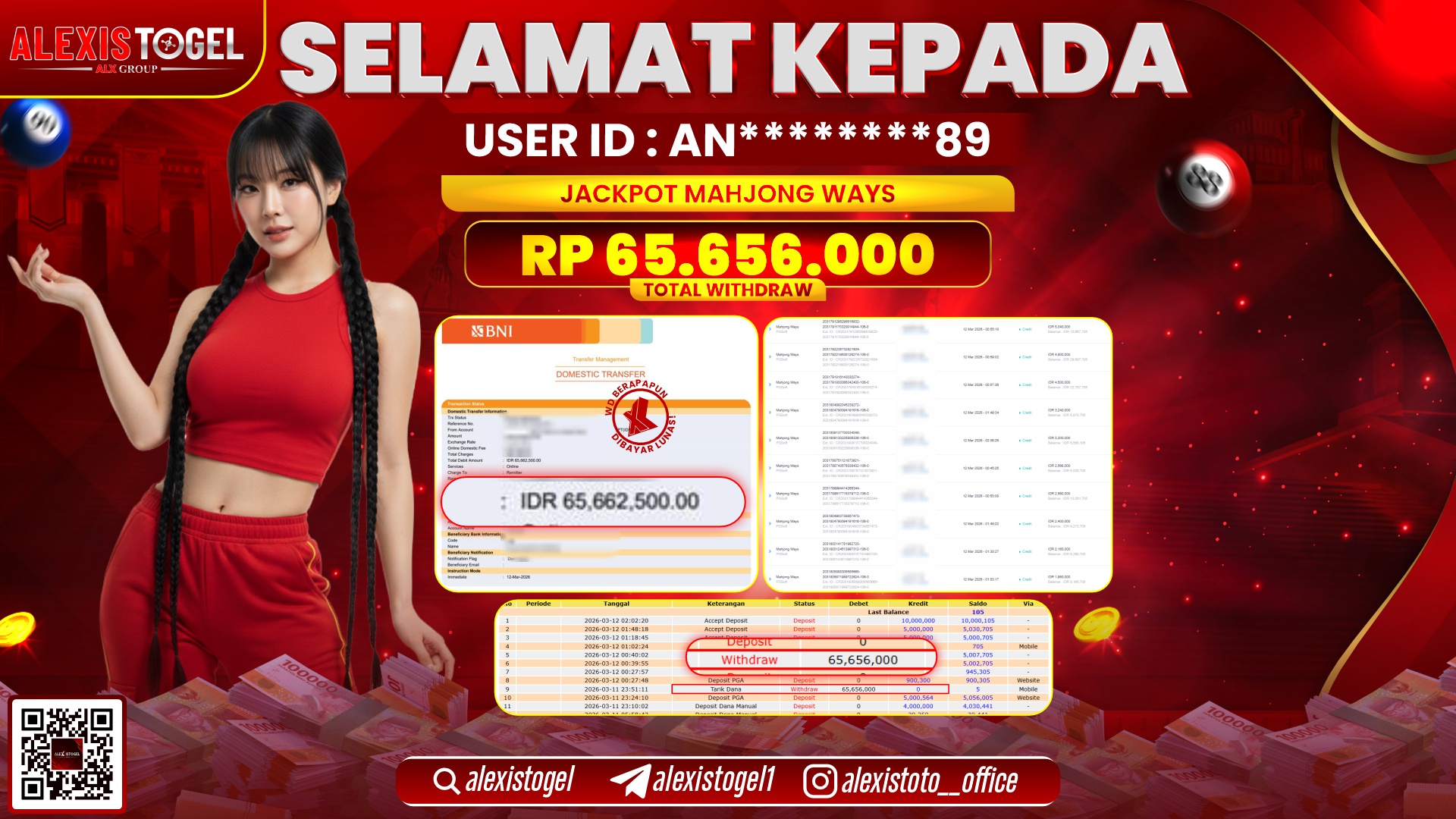 ALEXISTOGEL di SLOT MAHJONG WAYS RP.65.656.000,- LUNAS  