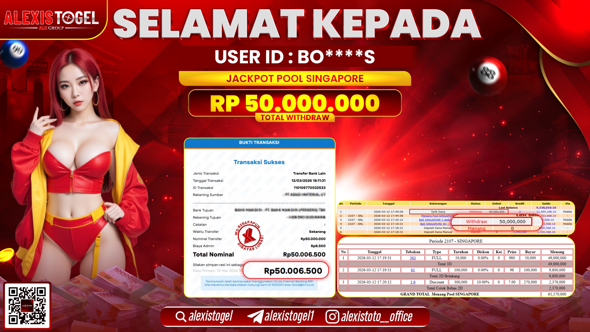 ALEXISTOGEL di TOGEL SINGAPORE RP.50.000.000,- LUNAS  