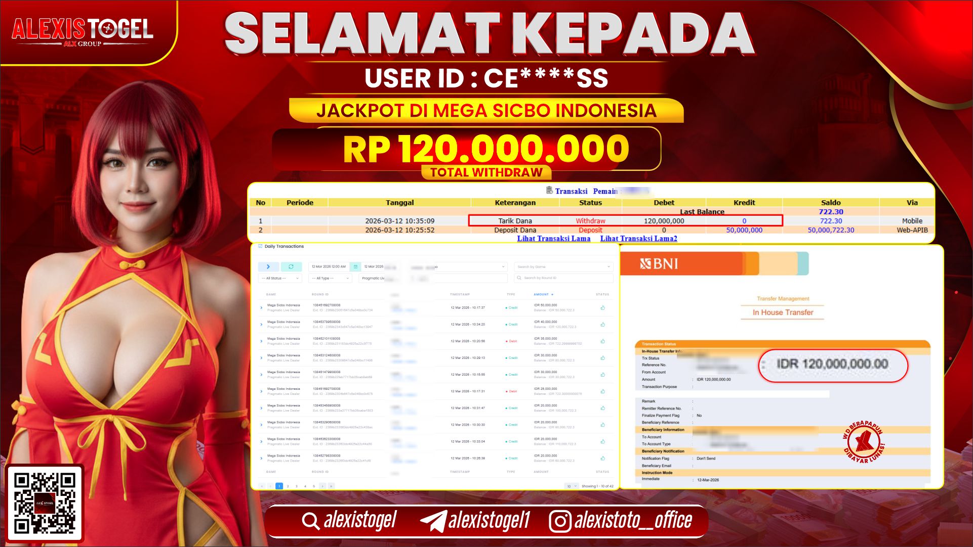 ALEXISTOGEL di PPLD MEGA SICBO INDONESIA RP.120.000.000,- LUNAS  