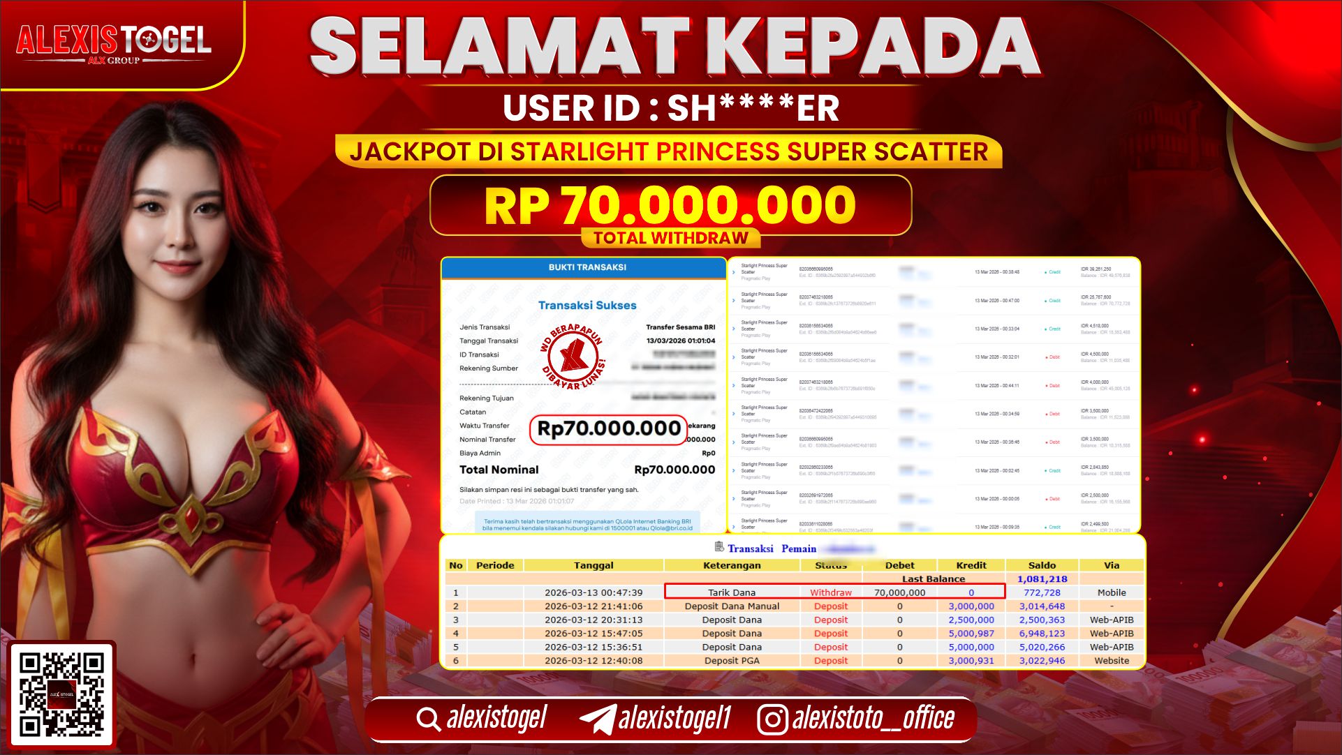 ALEXISTOGEL di SLOT STARLIGHT PRINCESS SUPER SCATTER RP.70.000.000,- LUNAS  