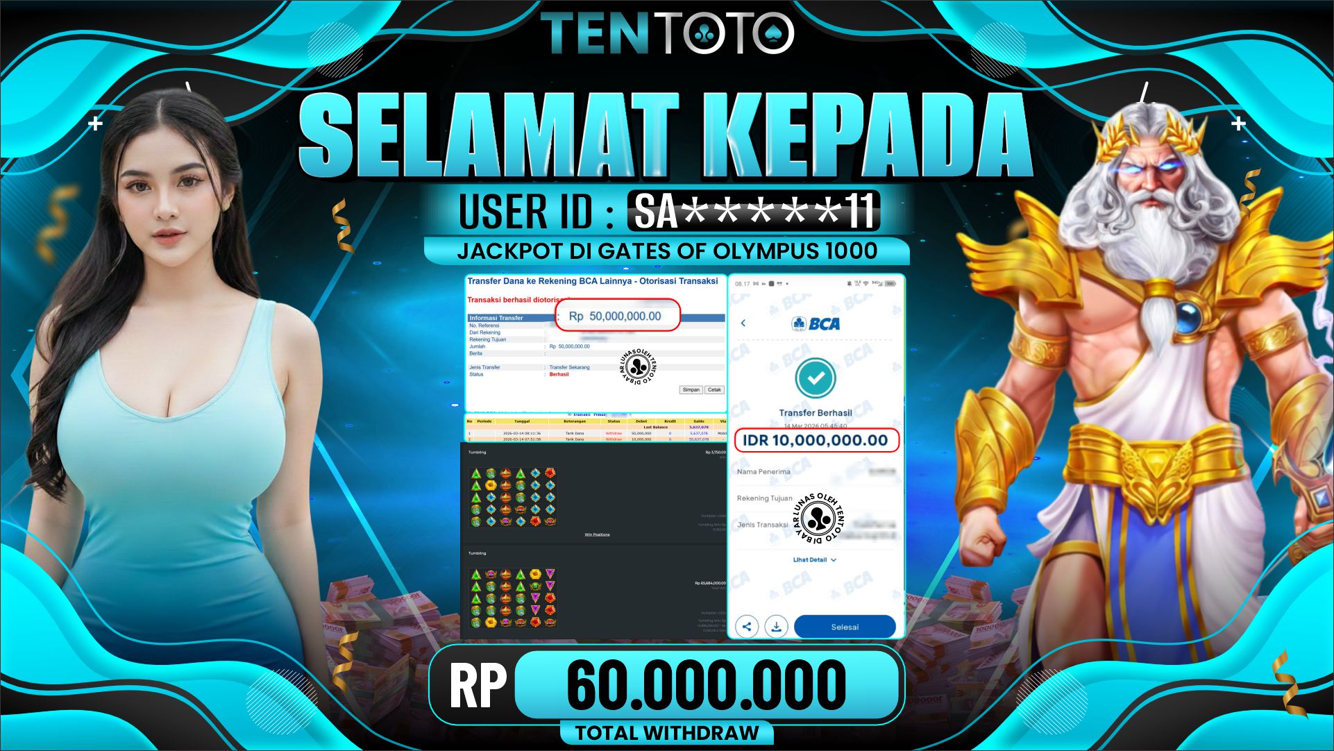 TENTOTO Gates Of Olympus 1000 Rp. 60.000.000,- LUNAS