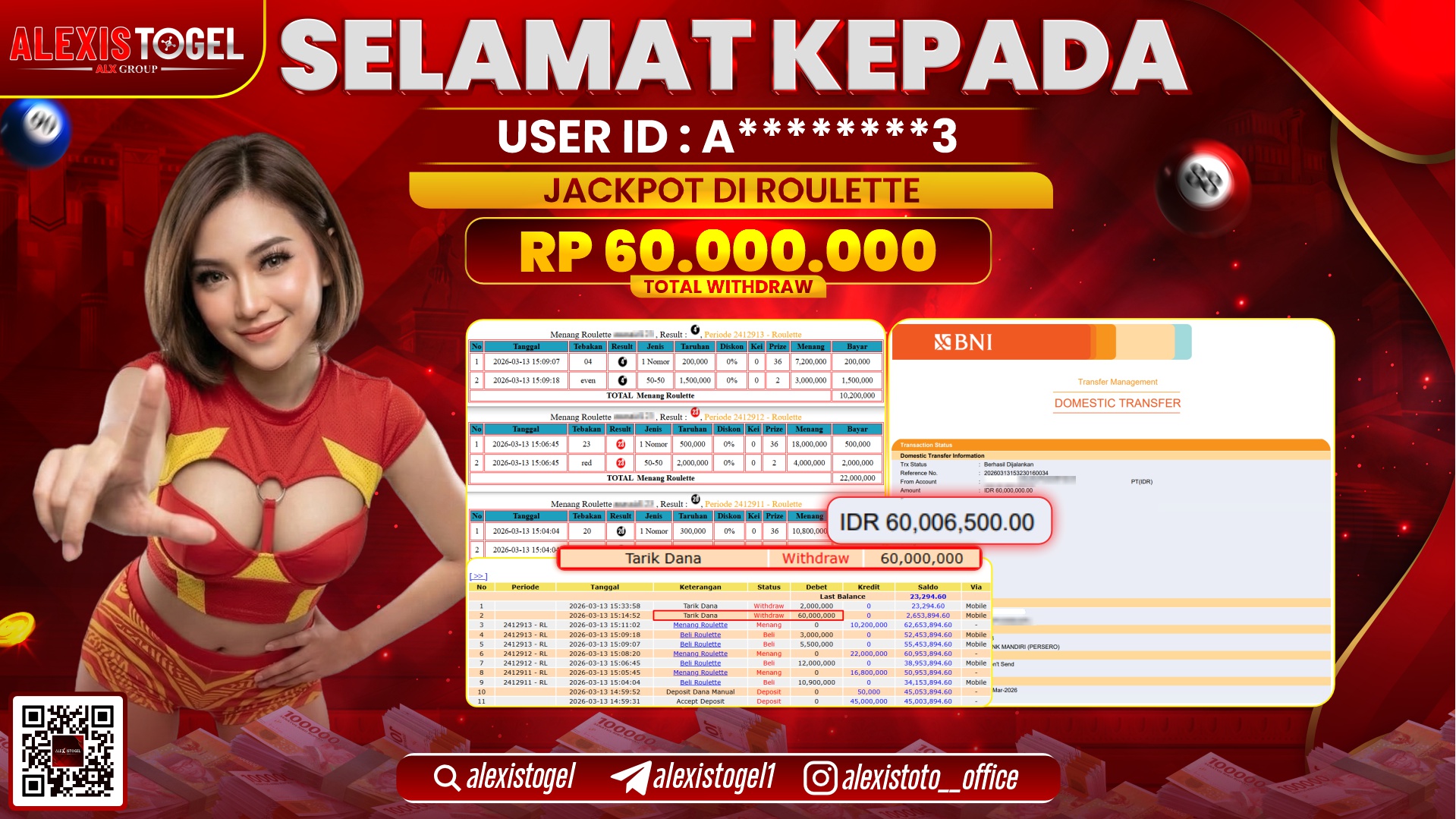 ALEXISTOGEL di CASINO ROULETTE RP.60.000.000,- LUNAS  