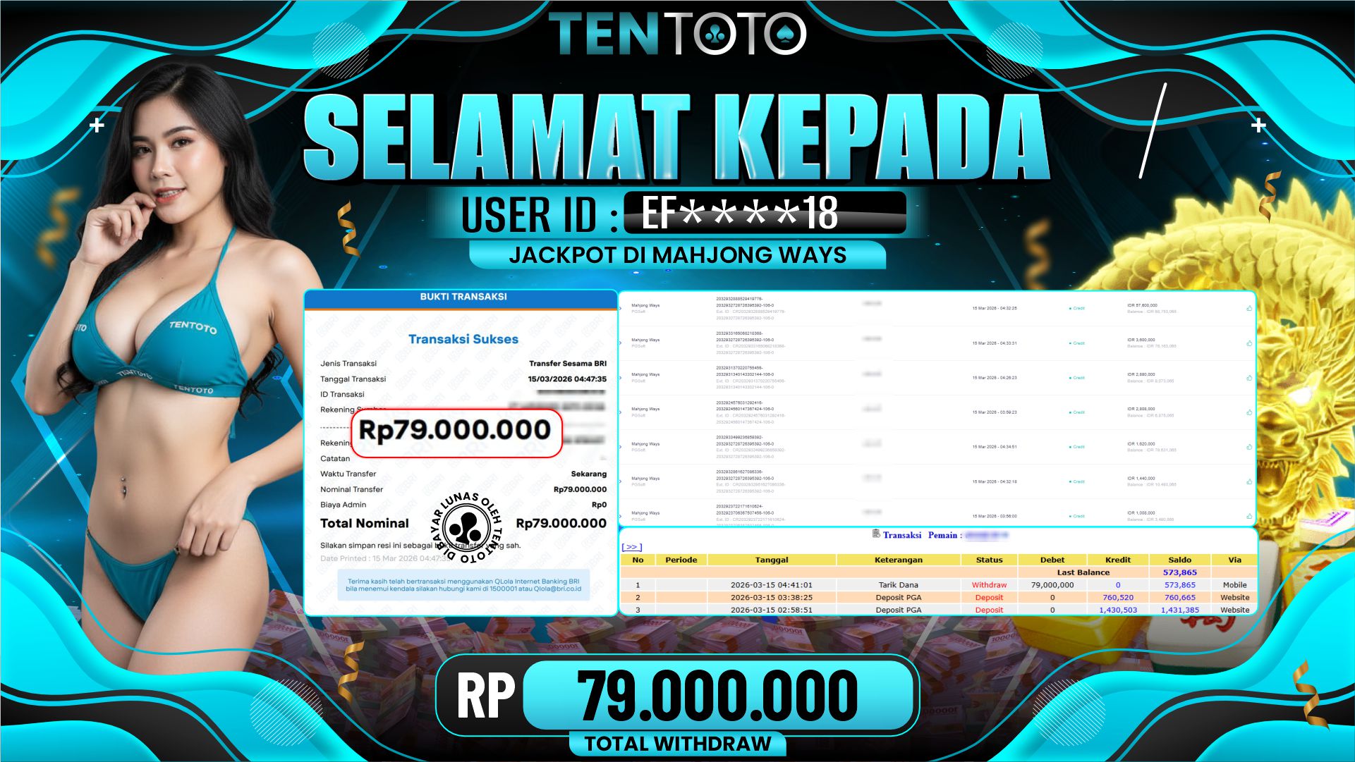 TENTOTO Mahjong Ways Rp. 79.000.000,- LUNAS