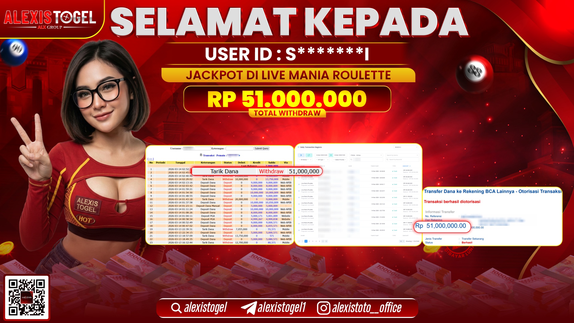 ALEXISTOGEL di LIVE MANIA ROULETTE RP.51.000.000,- LUNAS  