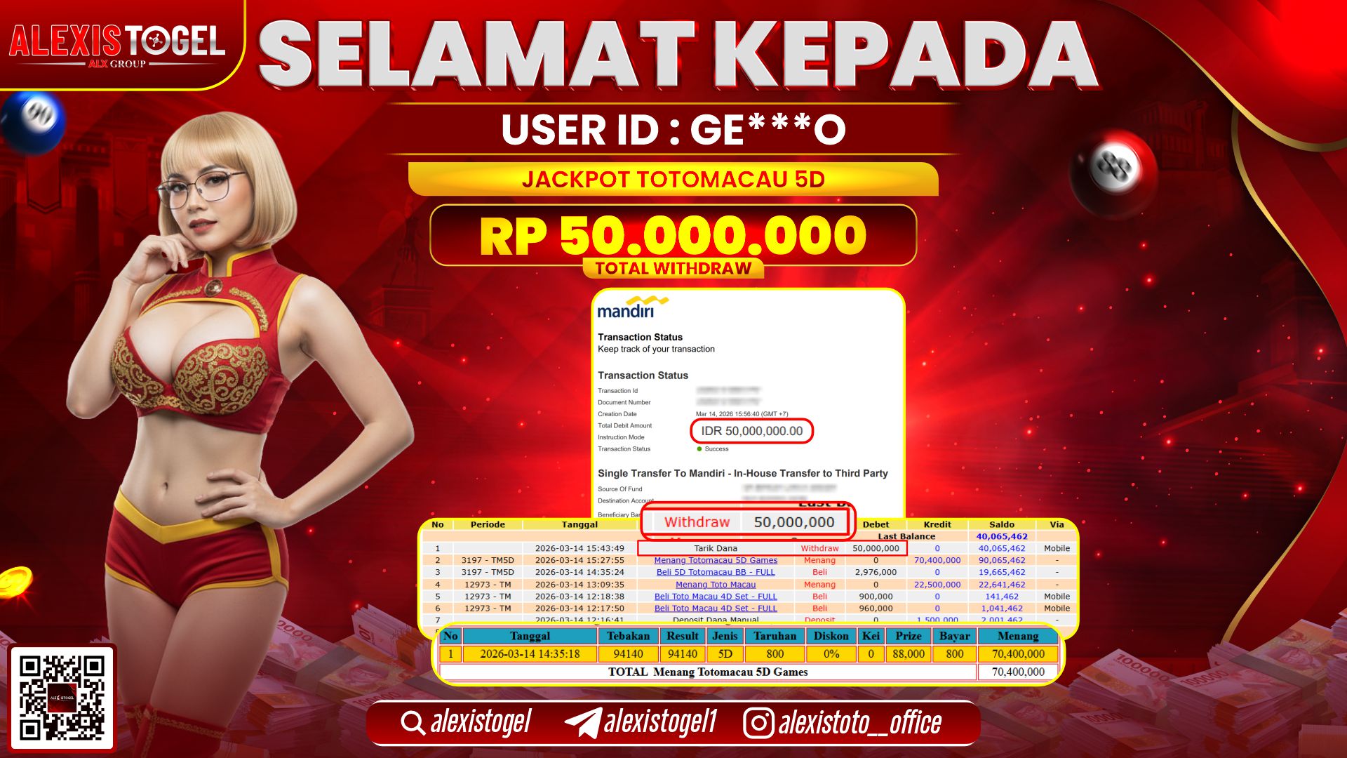 ALEXISTOGEL di TOGEL TOTO MACAU 5D RP.50.000.000,- LUNAS  
