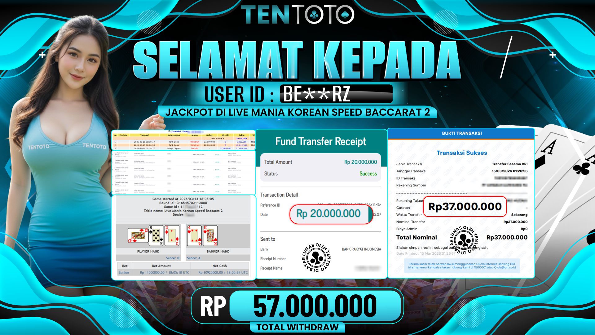 TENTOTO Live Mania Korean Speed Baccarat 2 Rp. 57.000.000,- LUNAS