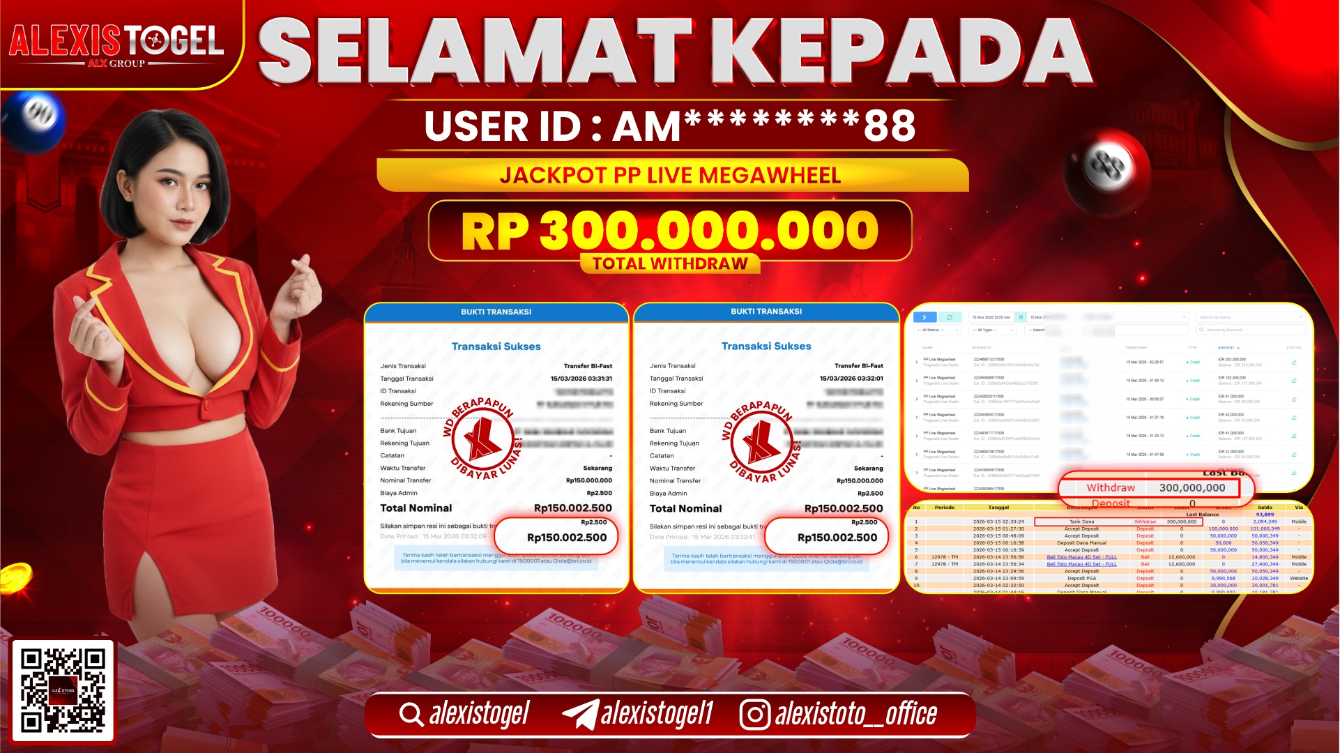 ALEXISTOGEL di PP LIVE MEGAWHEEL  RP.300.000.000,- LUNAS