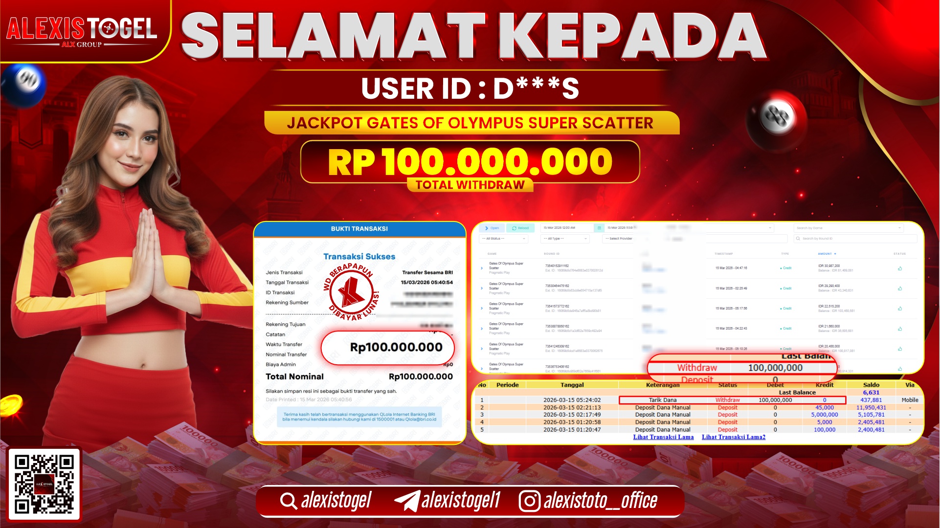 ALEXISTOGEL di SLOT GATES OF OLYMPUS 1000 RP.100.000.000,- LUNAS  