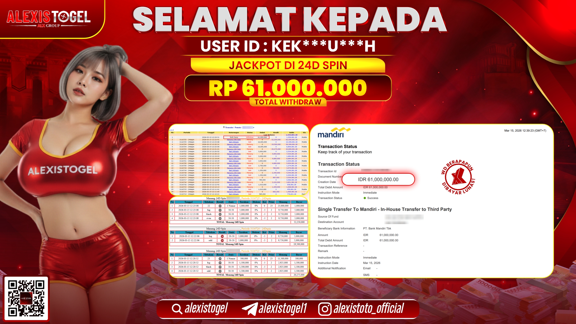 ALEXISTOGEL di CASINO 24D SPIN RP.61.000.000,- LUNAS  
