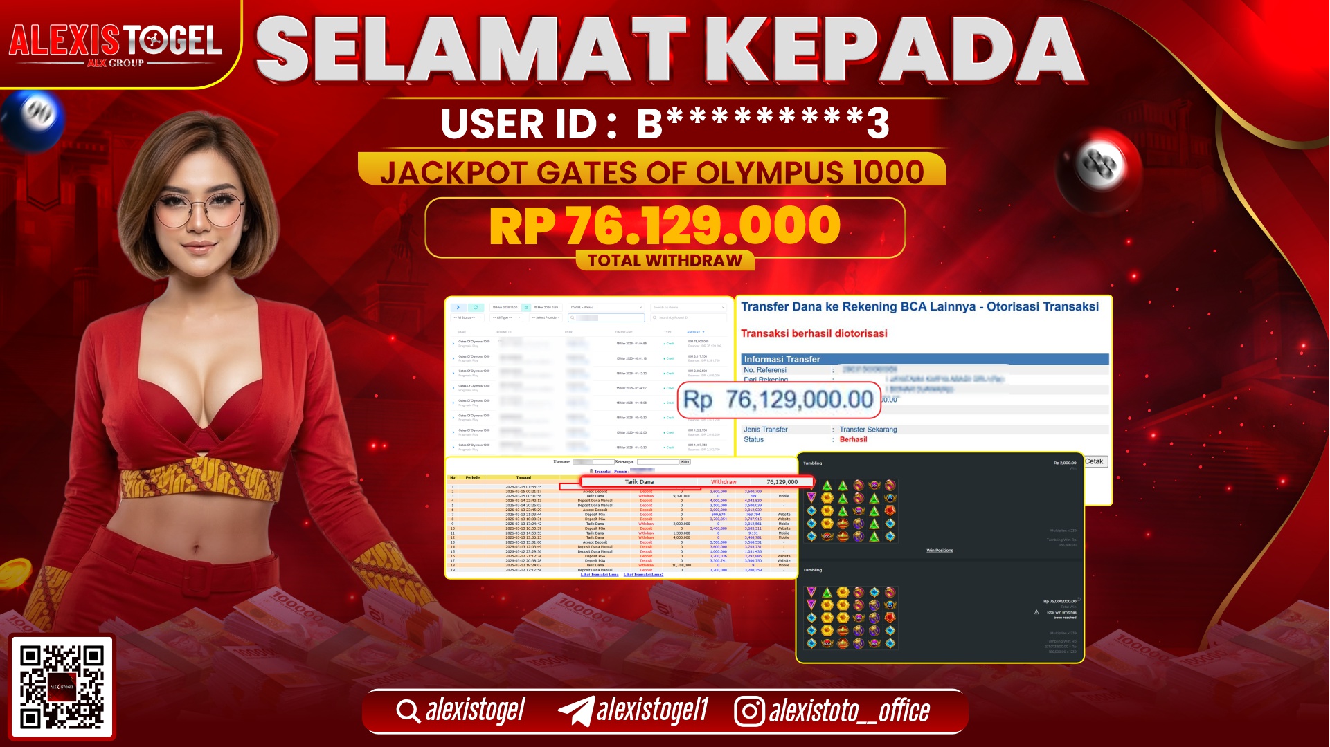 ALEXISTOGEL di SLOT GATES OF OLYMPUS 1000 RP.76.129.000,- LUNAS  