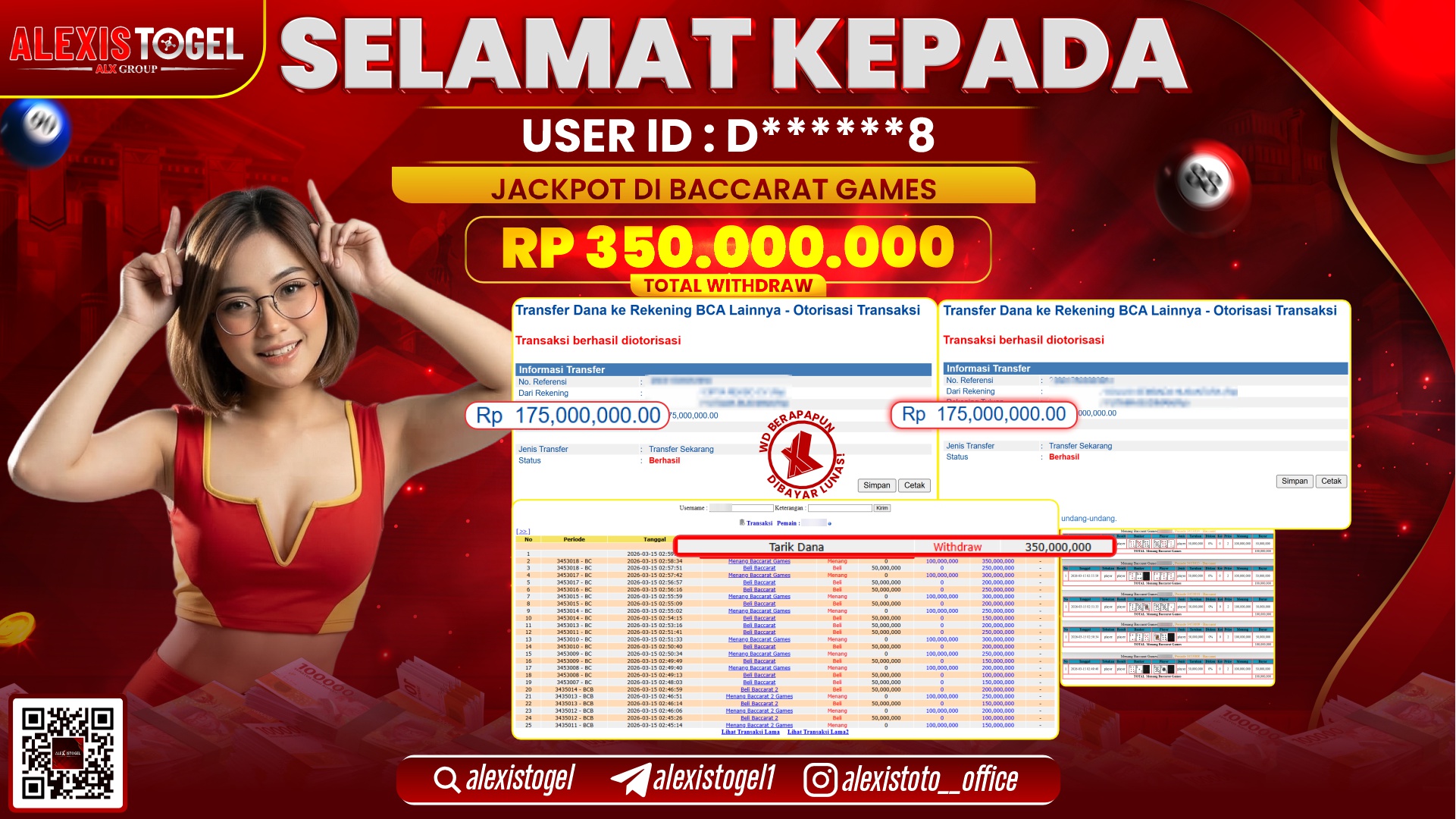 ALEXISTOGEL di CASINO BACCARAT GAMES RP.350.000.000,- LUNAS  