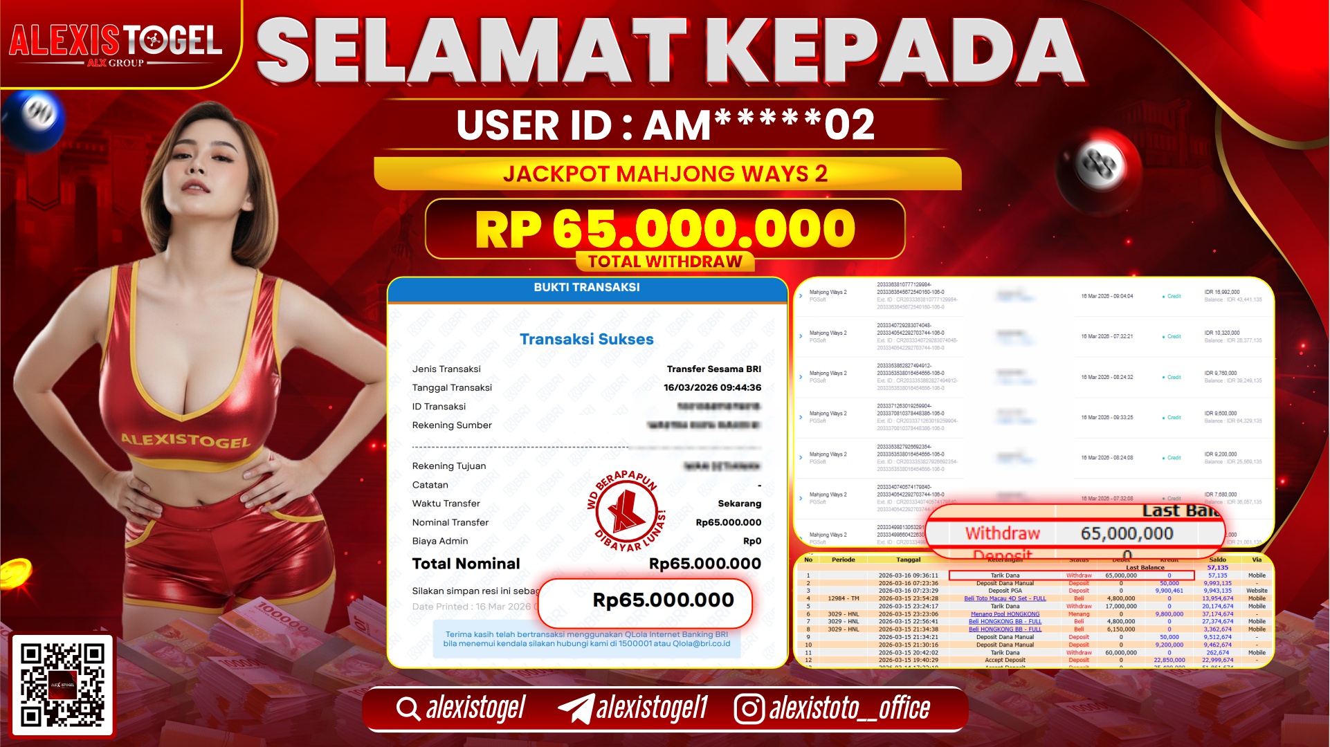 ALEXISTOGEL di SLOT MAHJONG WAYS 2 RP.65.000.000,- LUNAS