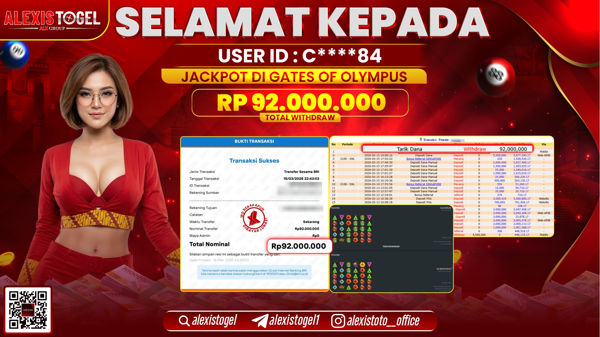 ALEXISTOGEL di SLOT GATES OF OLYMPUS RP.92.000.000,- LUNAS