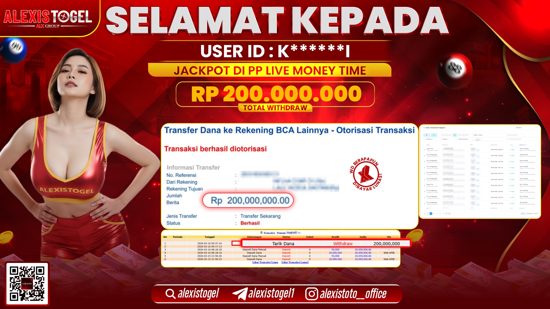 ALEXISTOGEL di PP LIVE MONEY TIME RP.200.000.000,- LUNAS