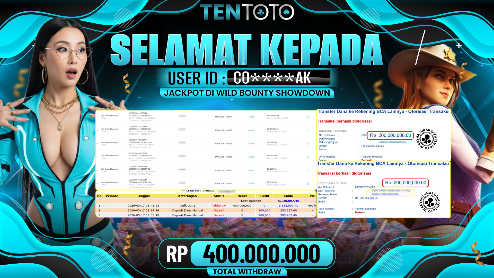TENTOTO Wild Bounty Showdown Rp. 400.000.000,- LUNAS