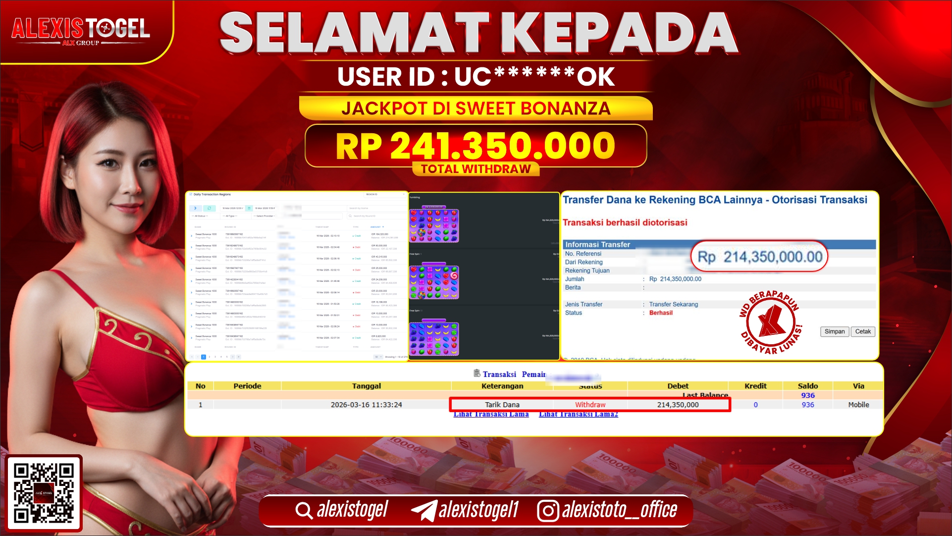 ALEXISTOGEL di SLOT SWEET BONANZA RP.241.350.000,- LUNAS