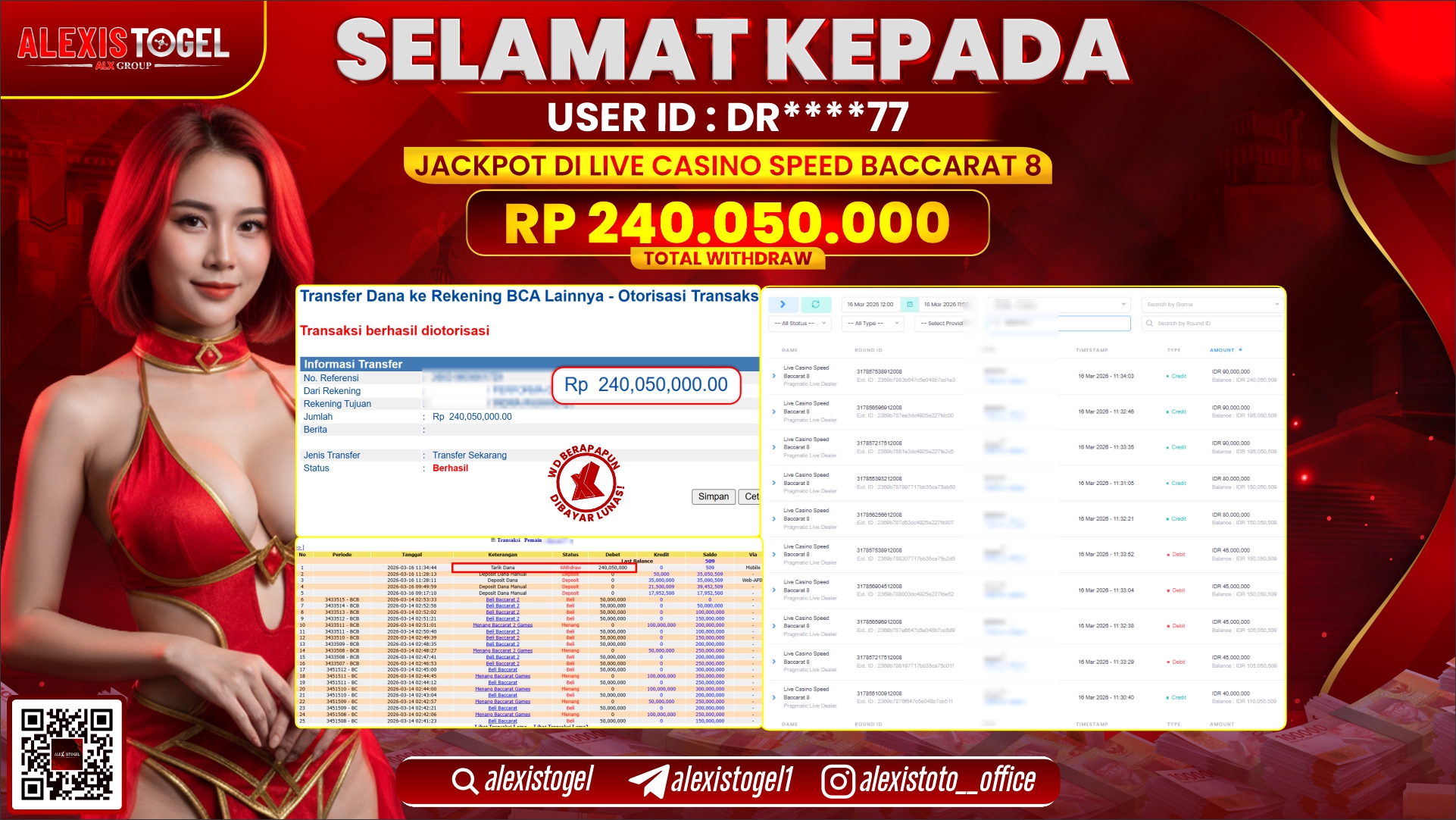 ALEXISTOGEL di LIVE CASINO SPEED BACCARAT 8 RP.240.050.000,- LUNAS