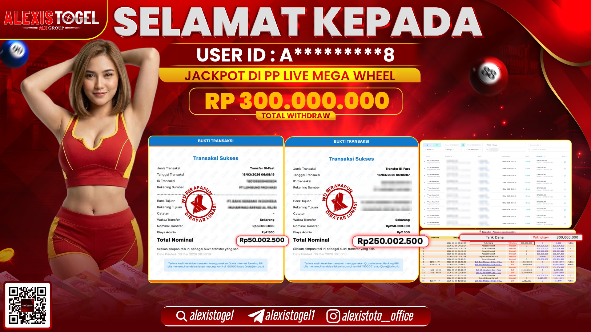 ALEXISTOGEL di PP LIVE MEGA WHEEL RP.300.000.000,- LUNAS