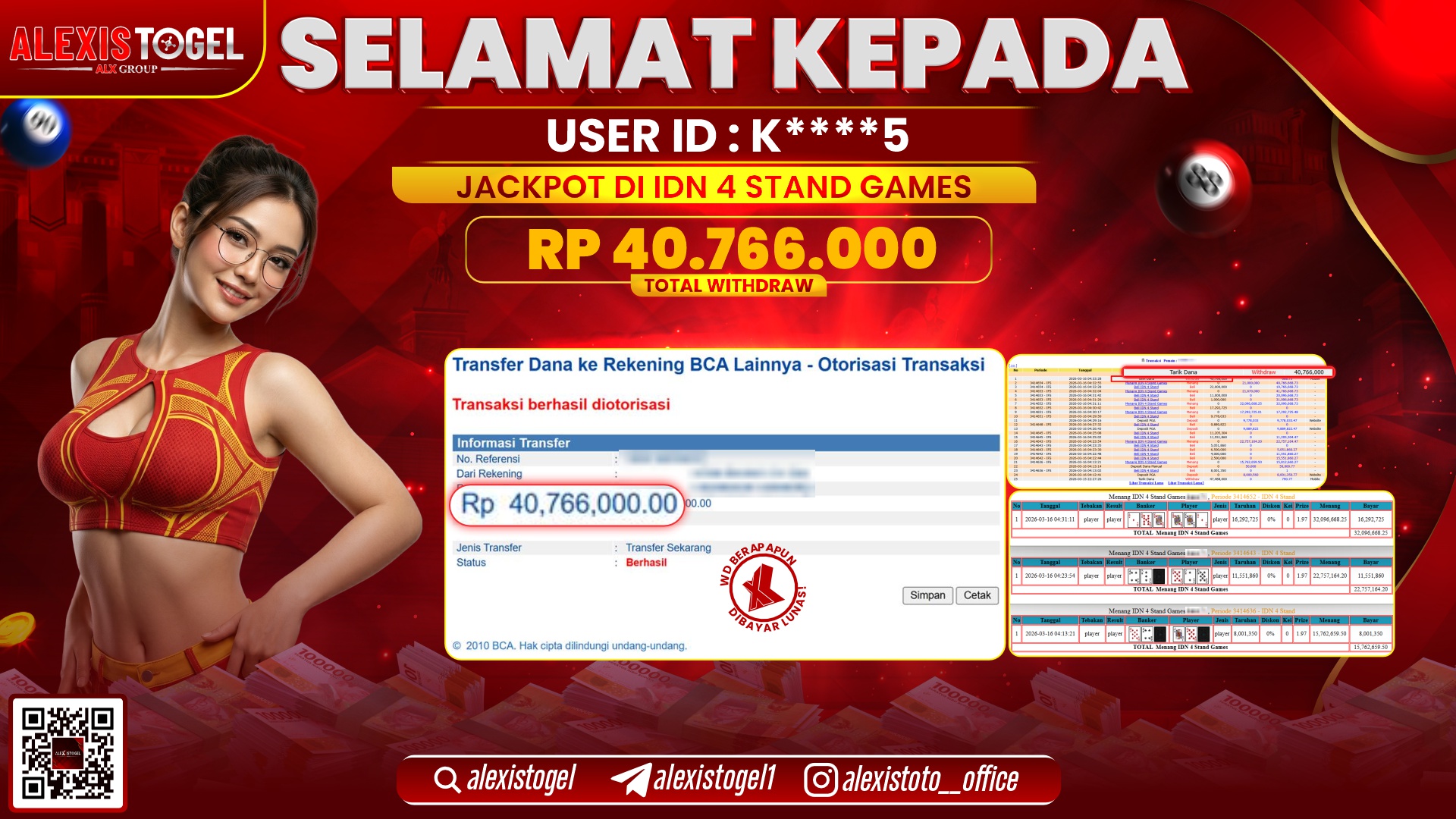 ALEXISTOGEL di CASINO IDN 4 STAND GAMES RP.40.766.000,- LUNAS