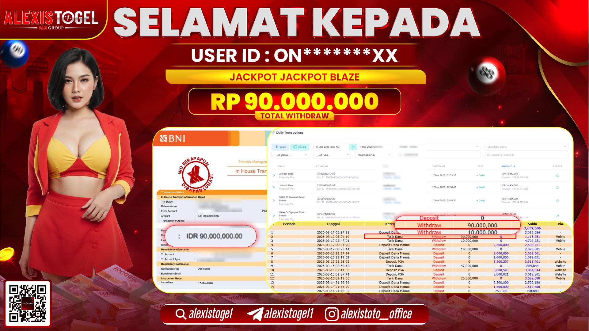 ALEXISTOGEL di Jackpot di SLOT JACKPOT BLAZE RP.90.000.000,- LUNAS