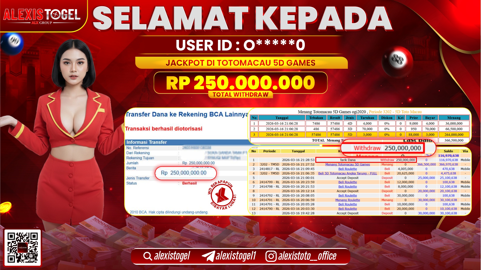 ALEXISTOGEL di Jackpot di TOGEL TOTO MACAU 5D GAMES RP.250.000.000,- LUNAS