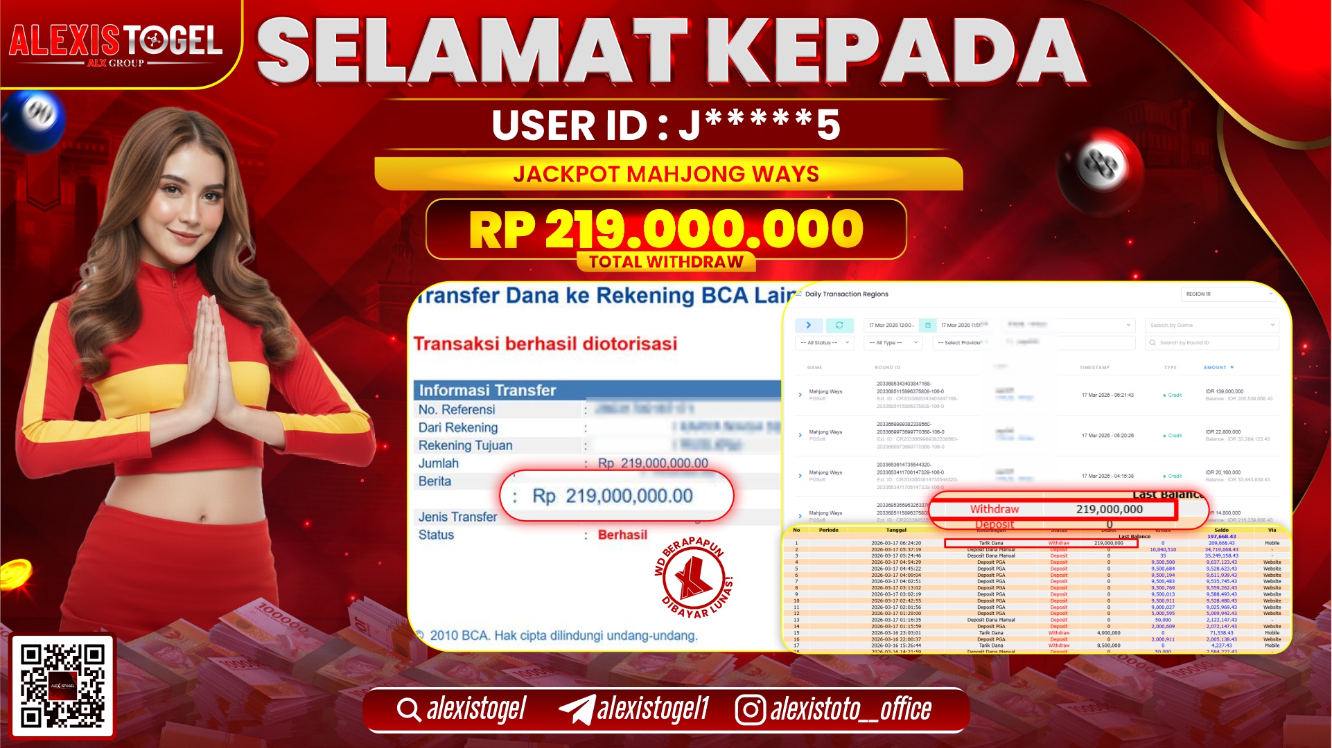 ALEXISTOGEL di Jackpot di SLOT MAHJONG WAYS RP.219.000.000,- LUNAS