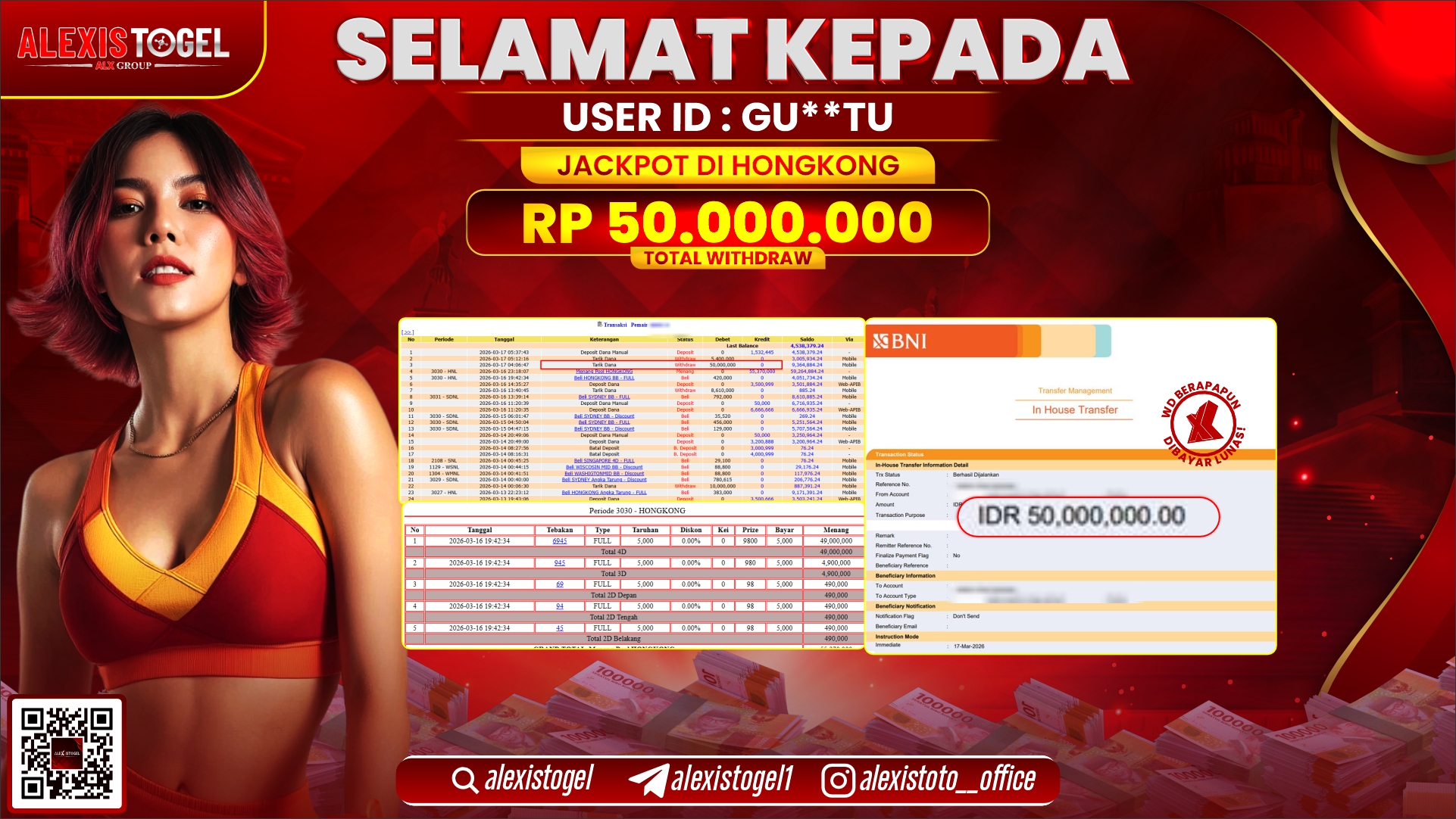 ALEXISTOGEL di Jackpot di TOGEL HONGKONG RP.50.000.000,- LUNAS