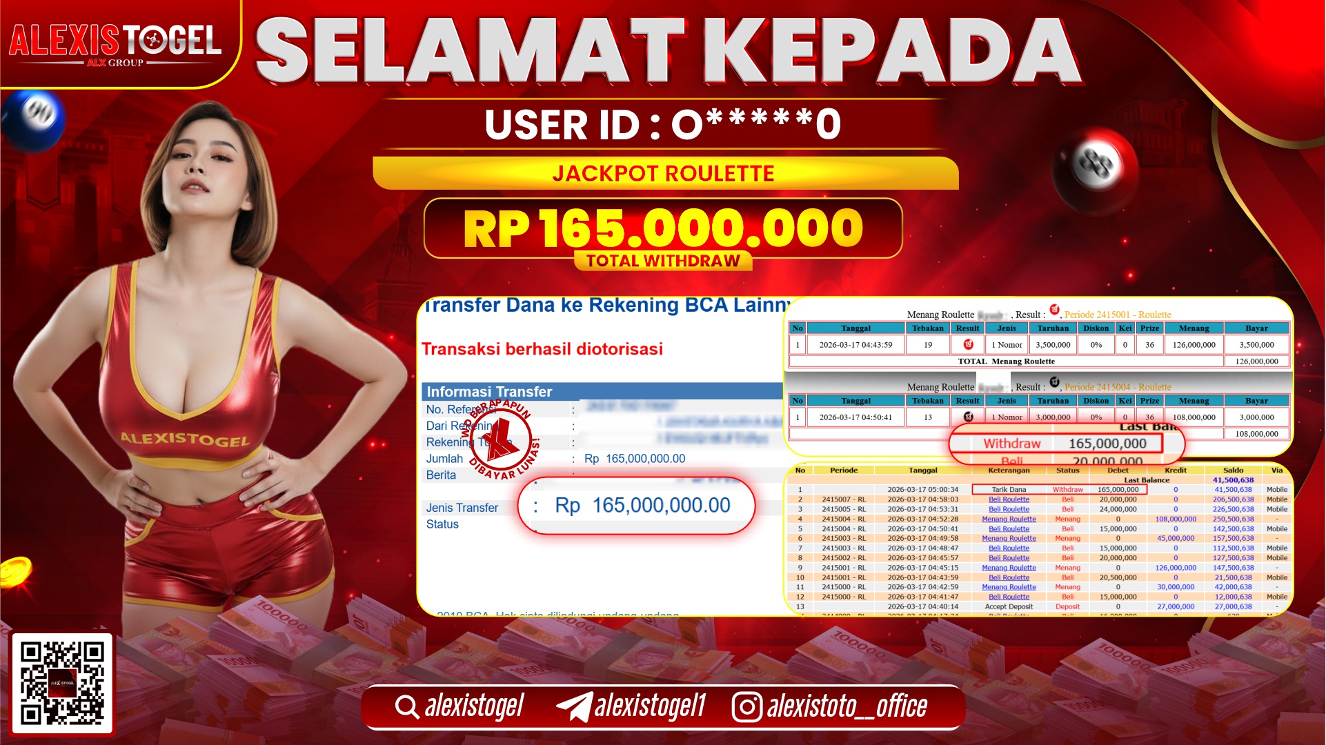 ALEXISTOGEL di CASINO ROULETTE RP.165.000.000,- LUNAS