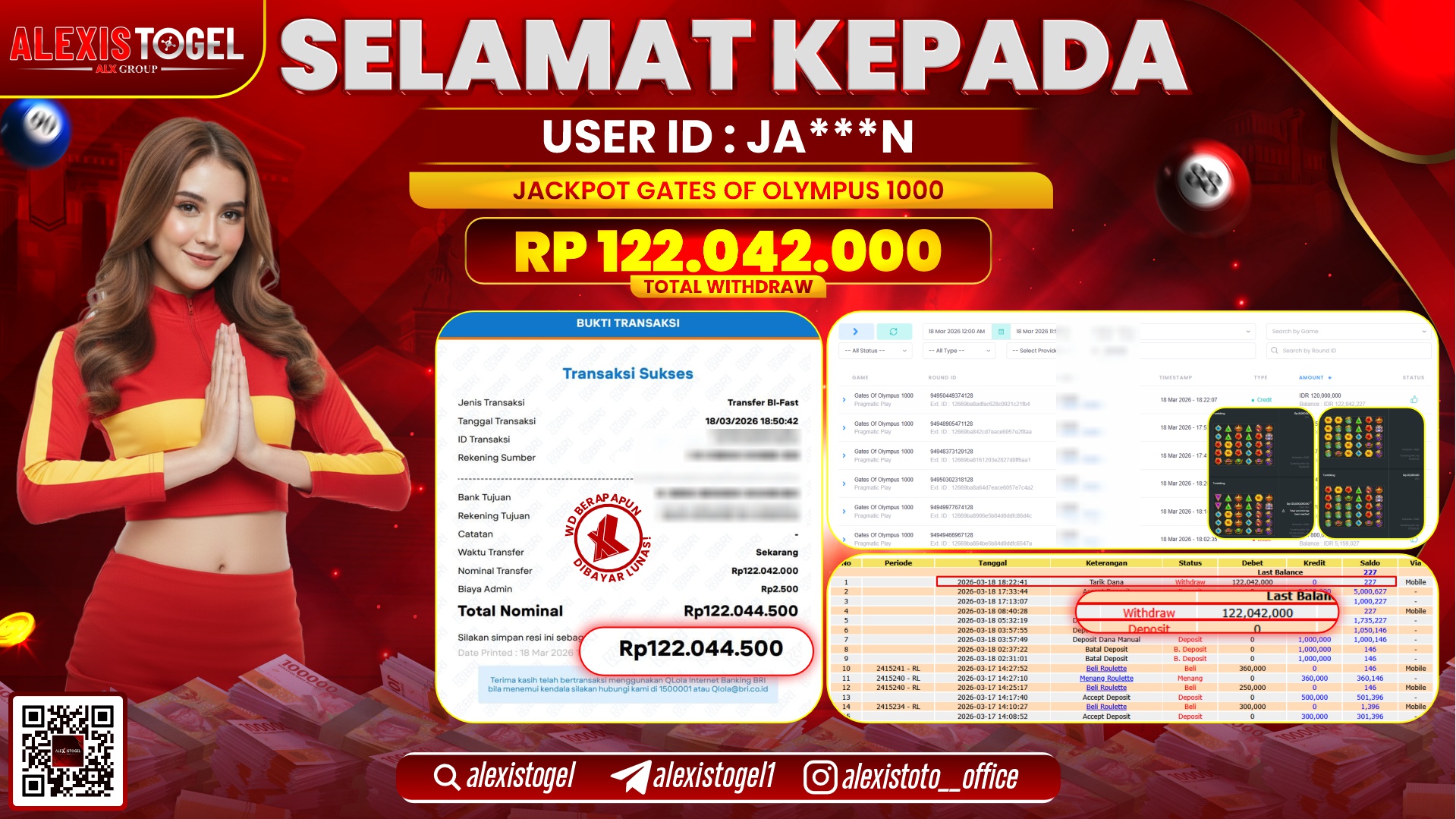 ALEXISTOGEL di Jackpot di SLOT GATES OF OLYMPUS 1000 RP.122.042.000,- LUNAS