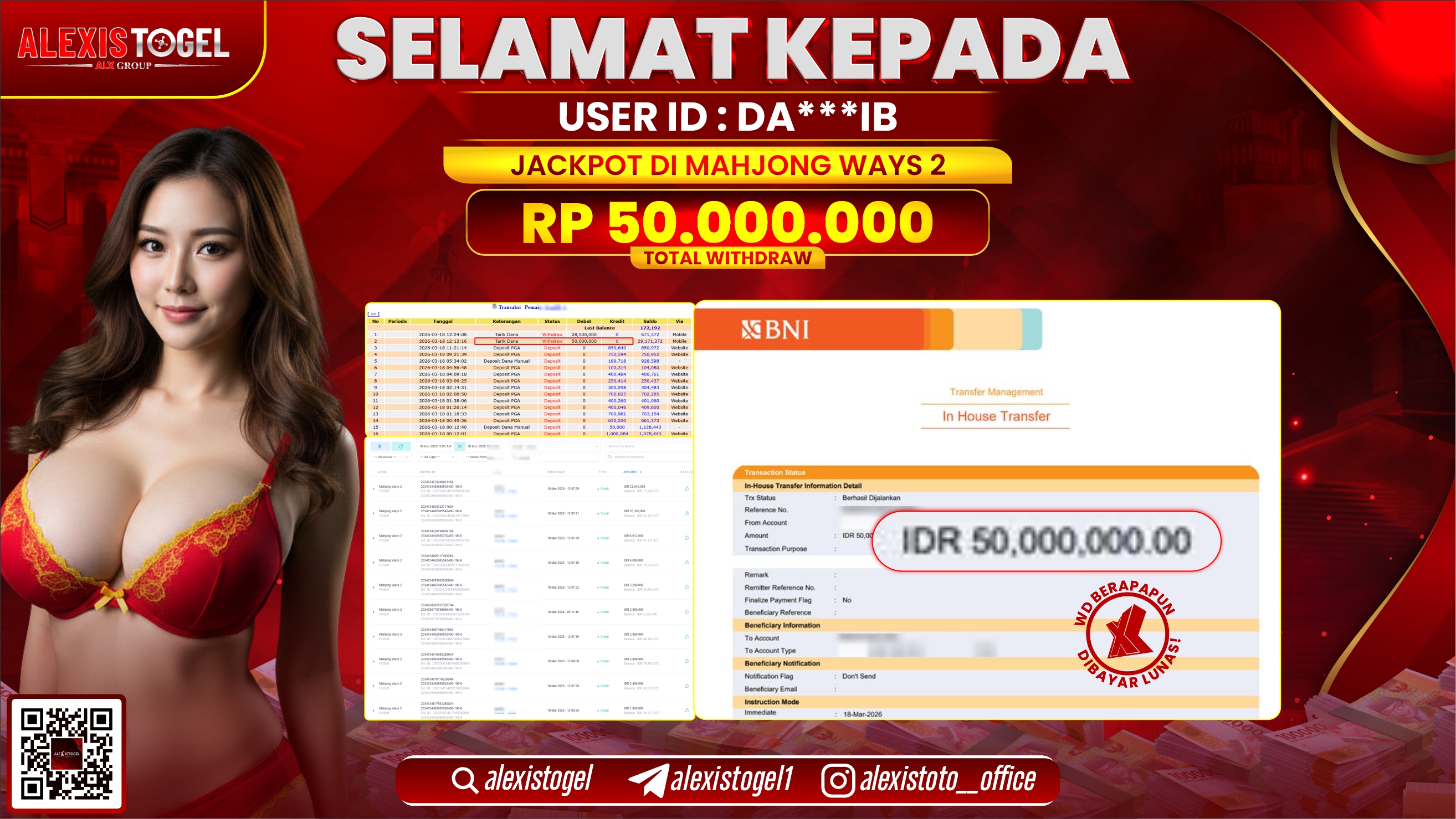 ALEXISTOGEL di Jackpot di SLOT MAHJONG WAYS 2 RP.50.000.000,- LUNAS