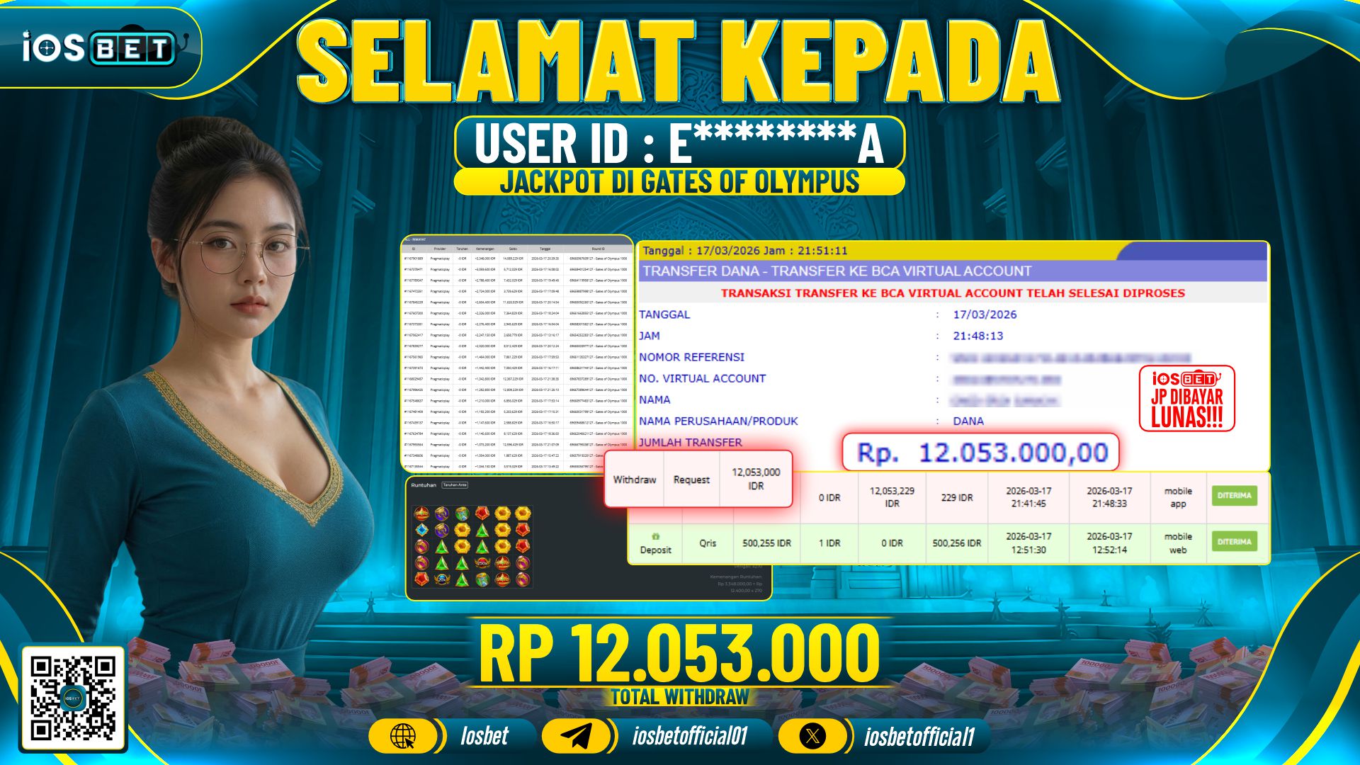 Bukti Pembayaran LUNAS SLOT GAME GACOR Rp.12.053.000,-