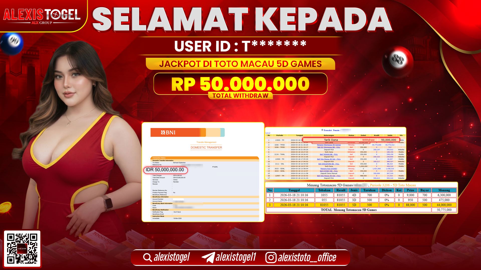 ALEXISTOGEL di Jackpot di TOGEL TOTO MACAU 5D GAMES RP.50.000.000,- LUNAS