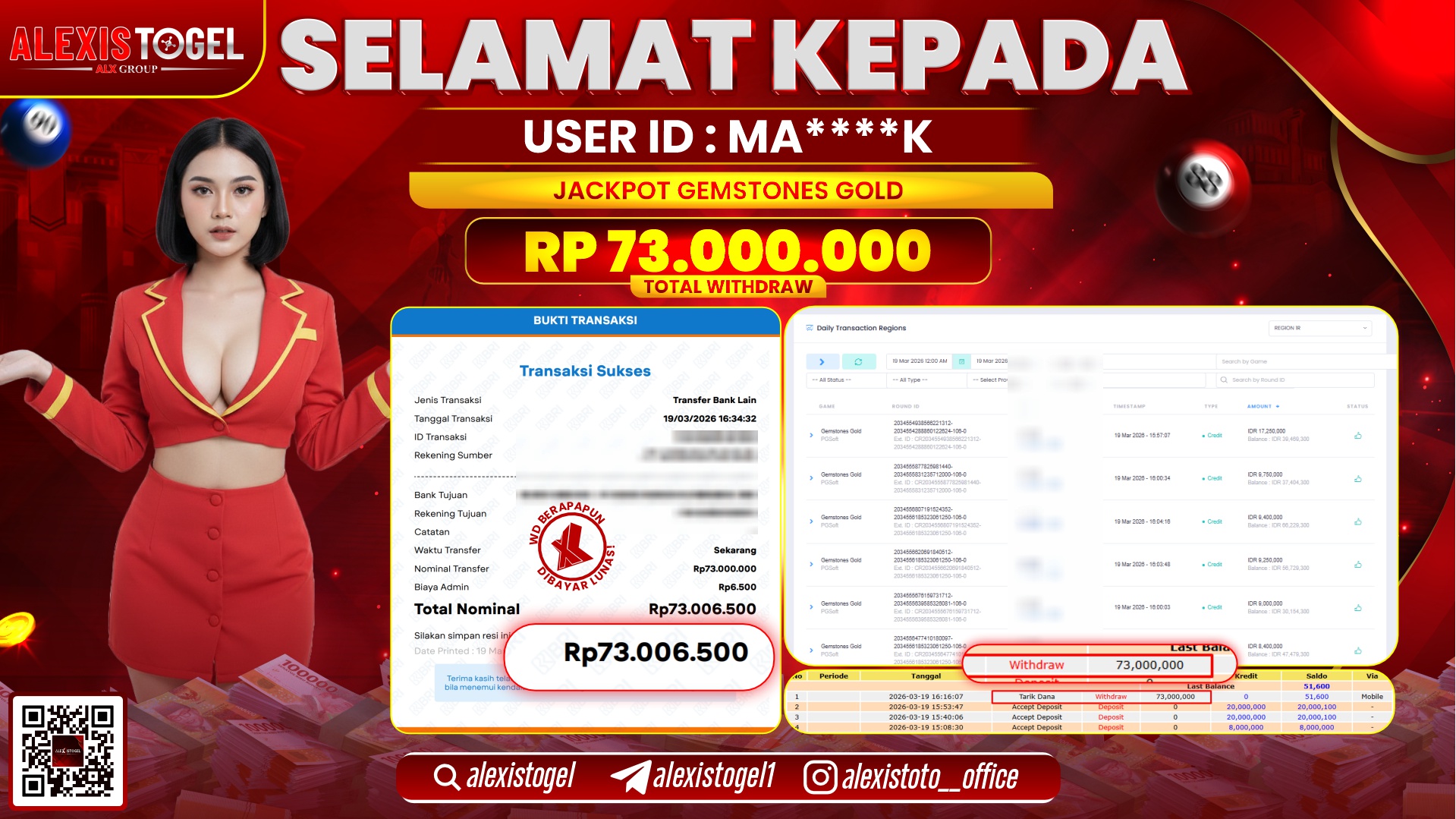 ALEXISTOGEL di Jackpot di SLOT GEMSTONES GOLD RP.73.000.000,- LUNAS