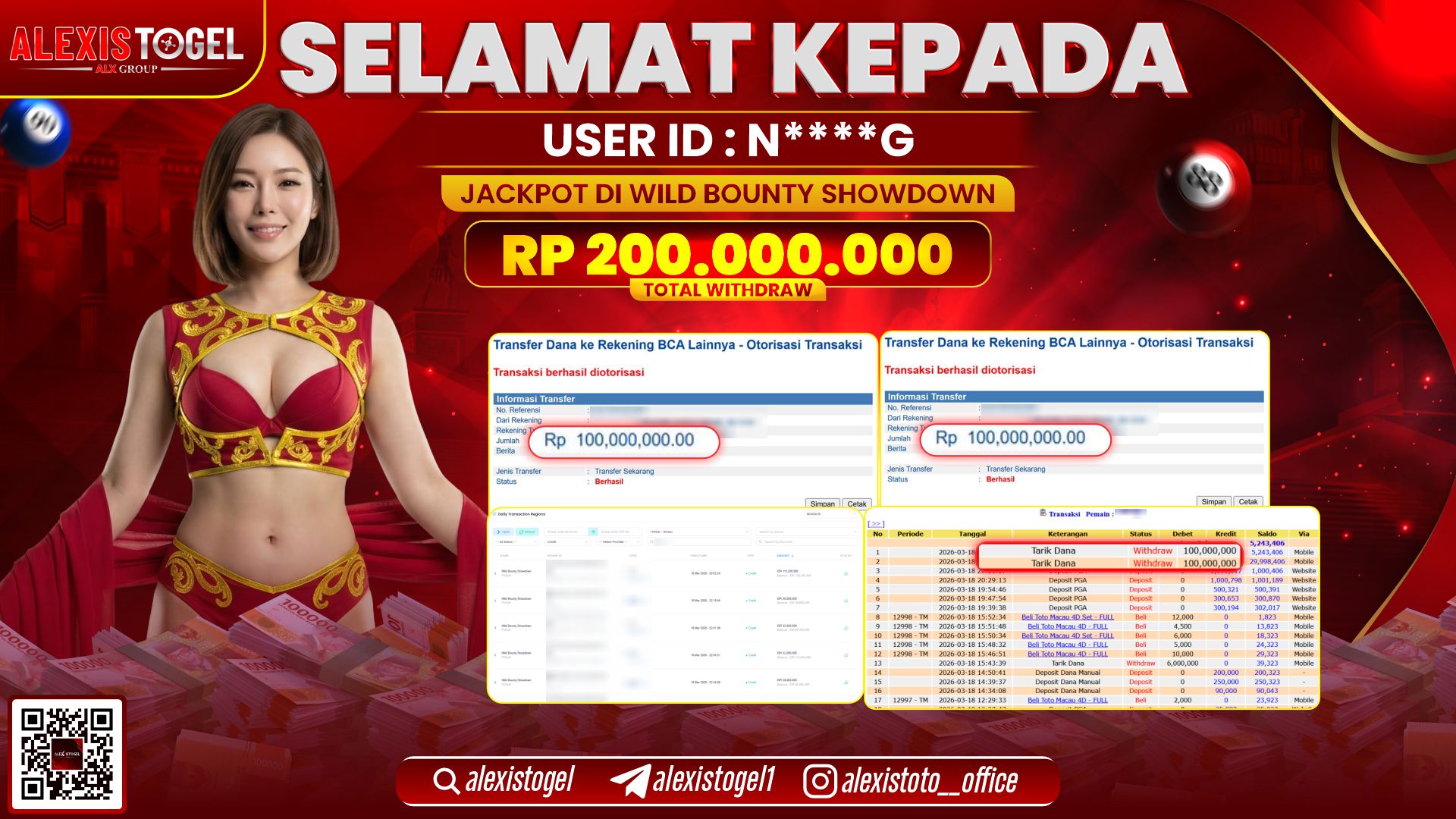 ALEXISTOGEL di Jackpot di SLOT WILD BOUNTY SHOWDOWN RP.200.000.000,- LUNAS