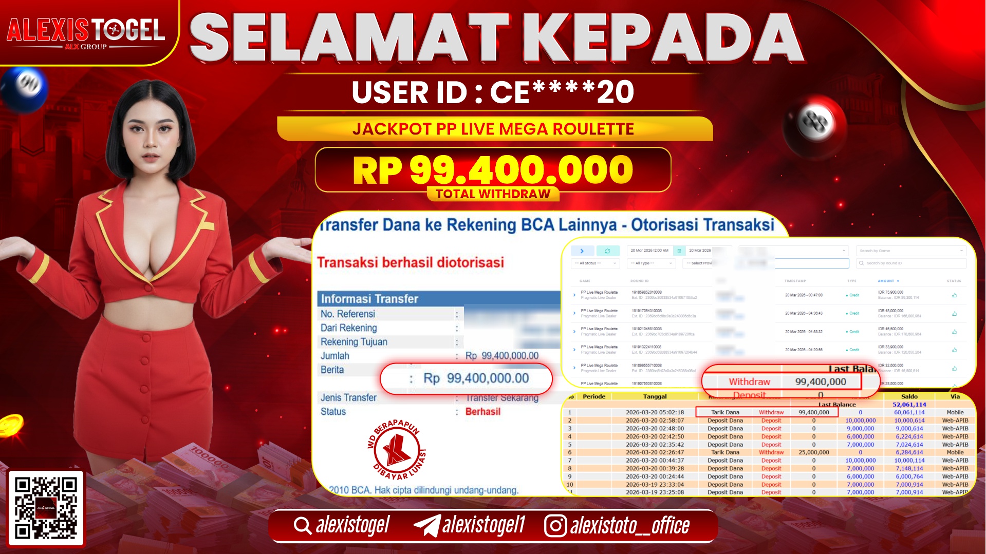 ALEXISTOGEL di Jackpot di PP LIVE MEGA ROULETTE RP.50.000.000,,- LUNAS